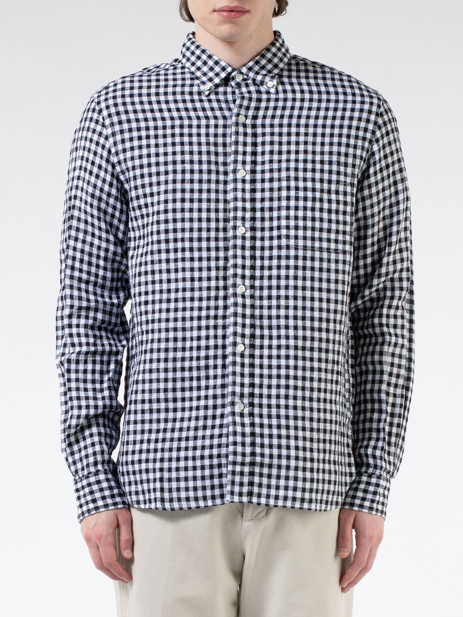 BEAMS PLUS - Linen Gingham Check Button-Down Shirt in Black