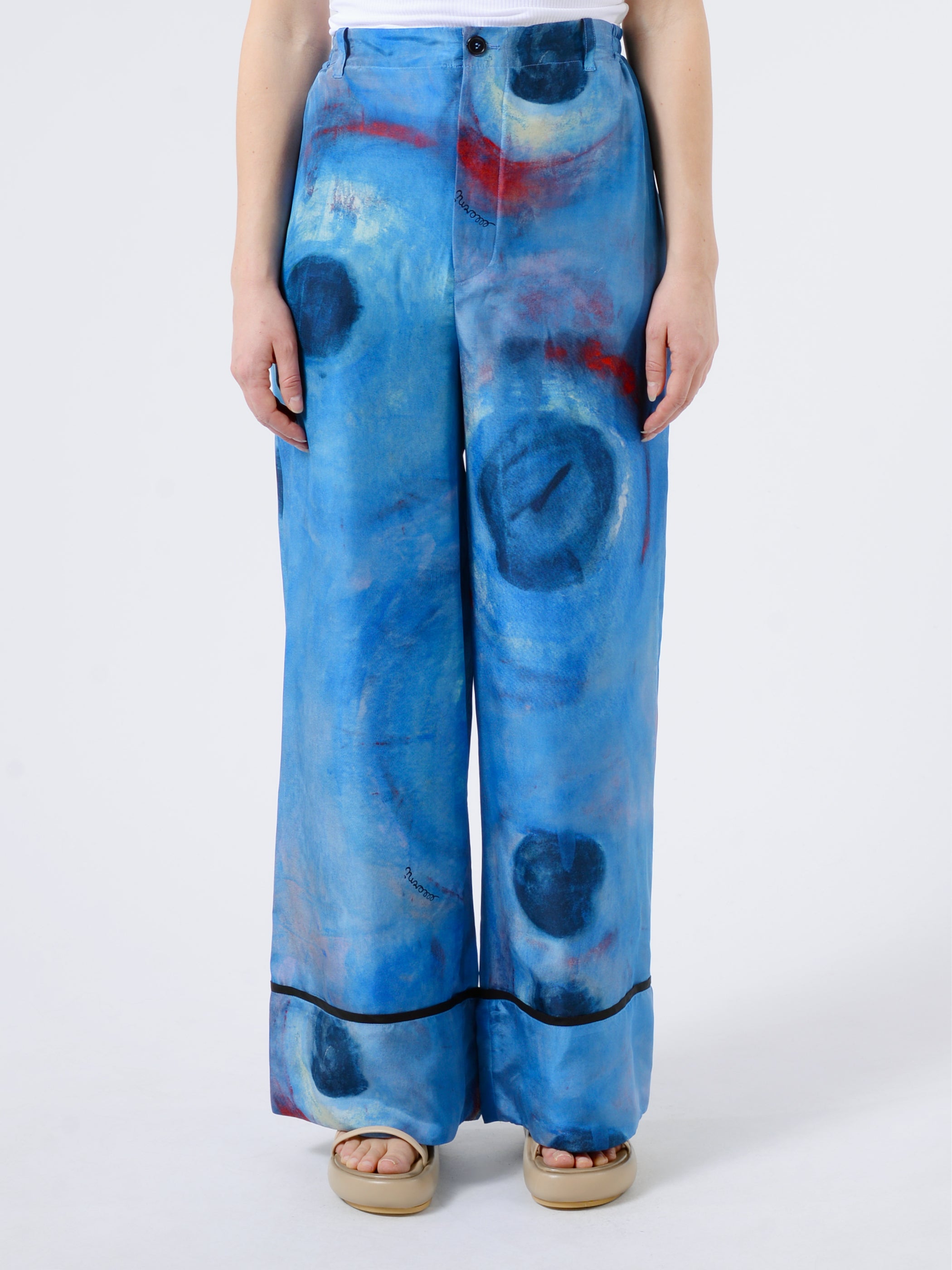 Wide-Leg Silk Trousers With Buchi Blu Print