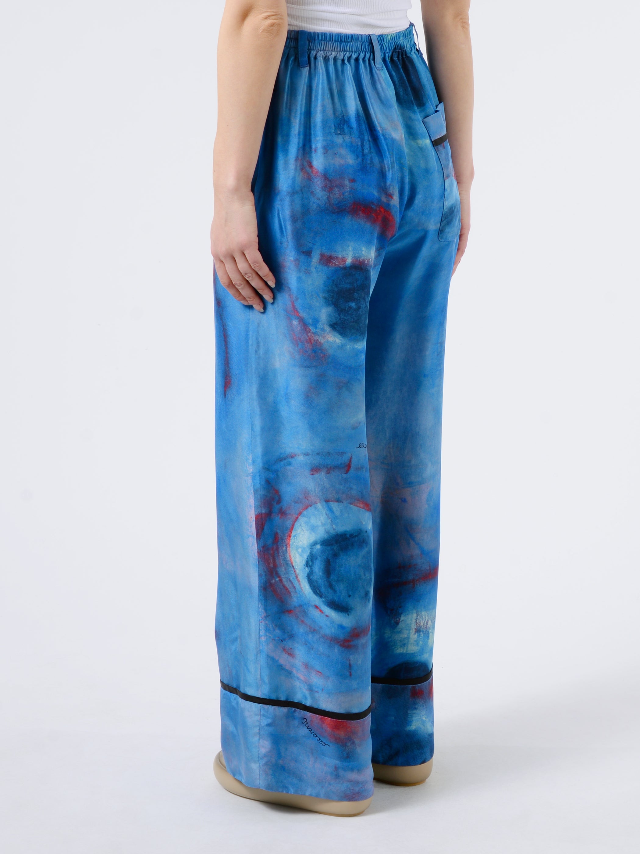 Wide-Leg Silk Trousers With Buchi Blu Print