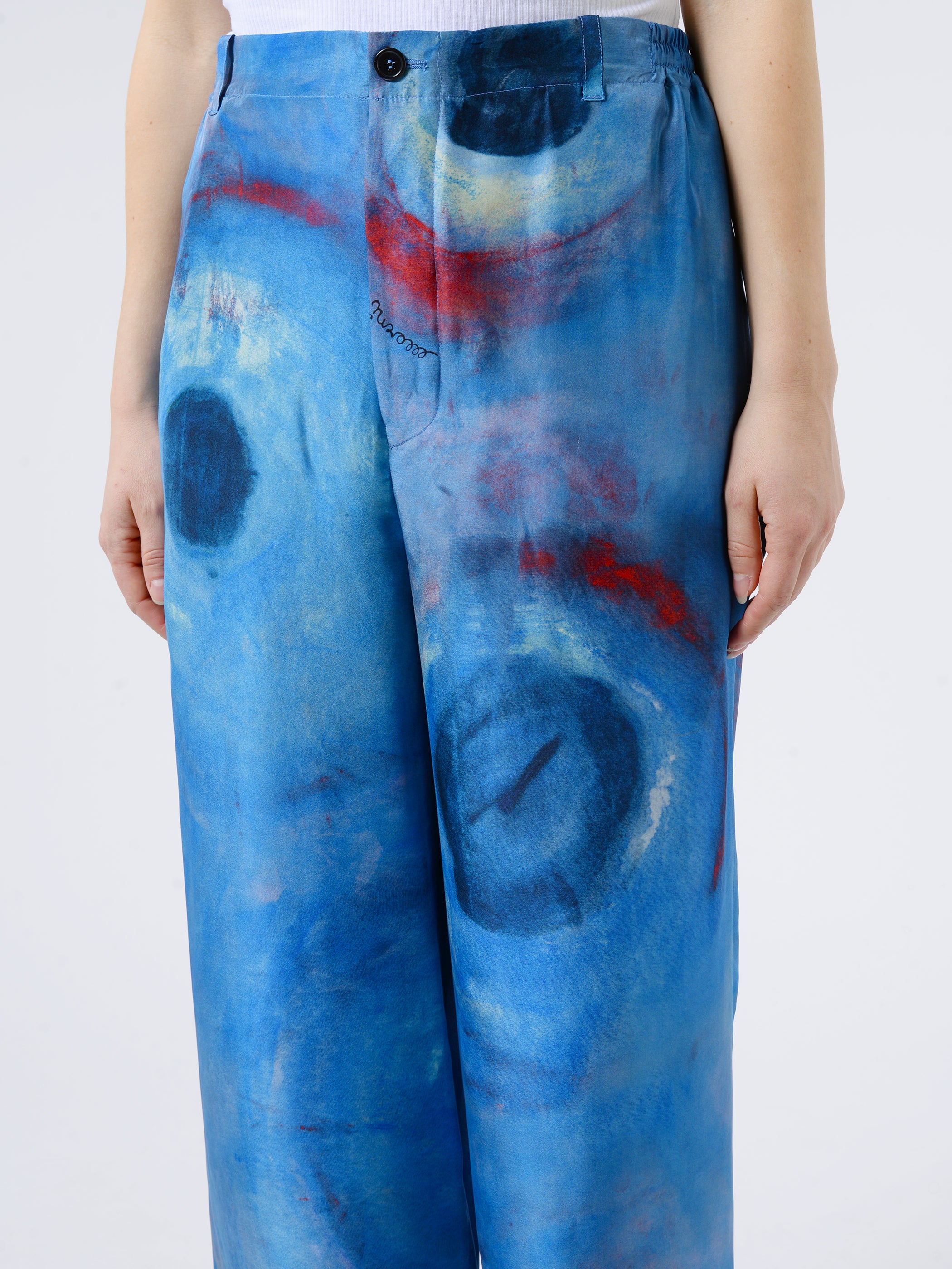 Wide-Leg Silk Trousers With Buchi Blu Print