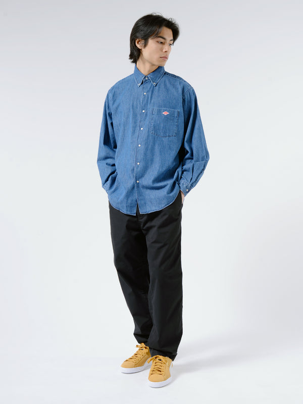 Danton Men's Denim Dungaree B.D Shirt in Light Indigo gravitypope