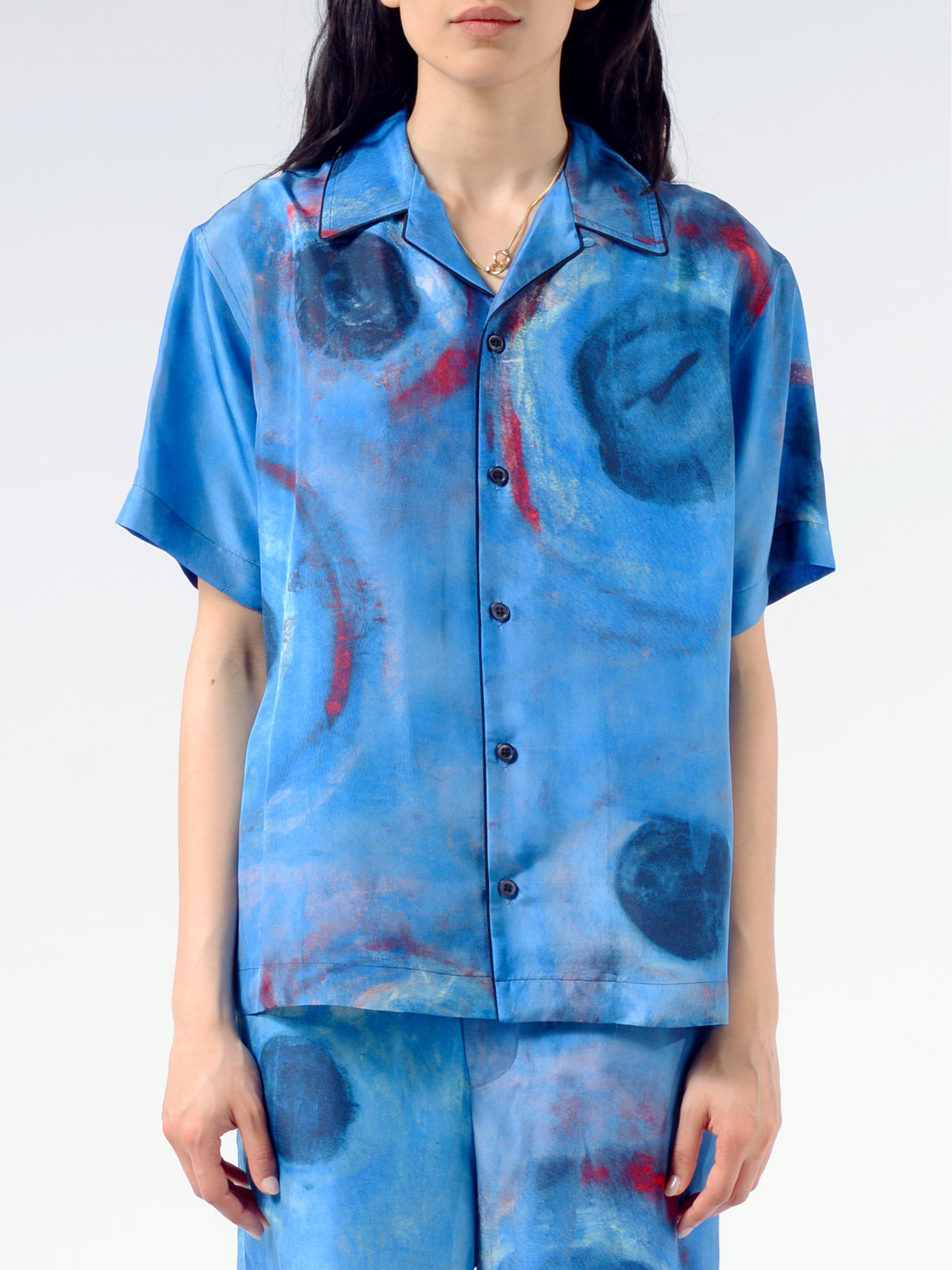 Bowling Silk Shirt With Buchi Blu Print