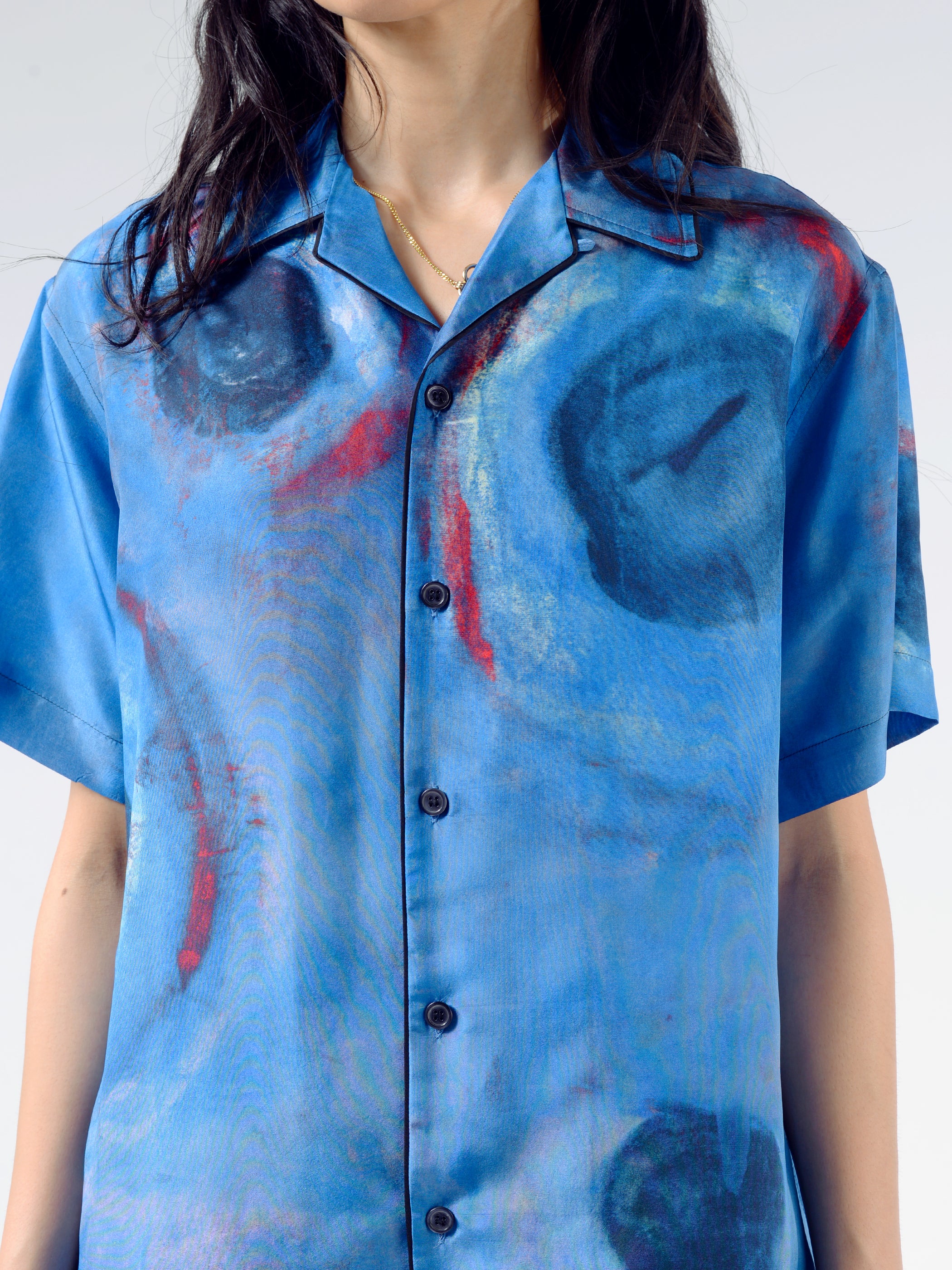 Bowling Silk Shirt With Buchi Blu Print
