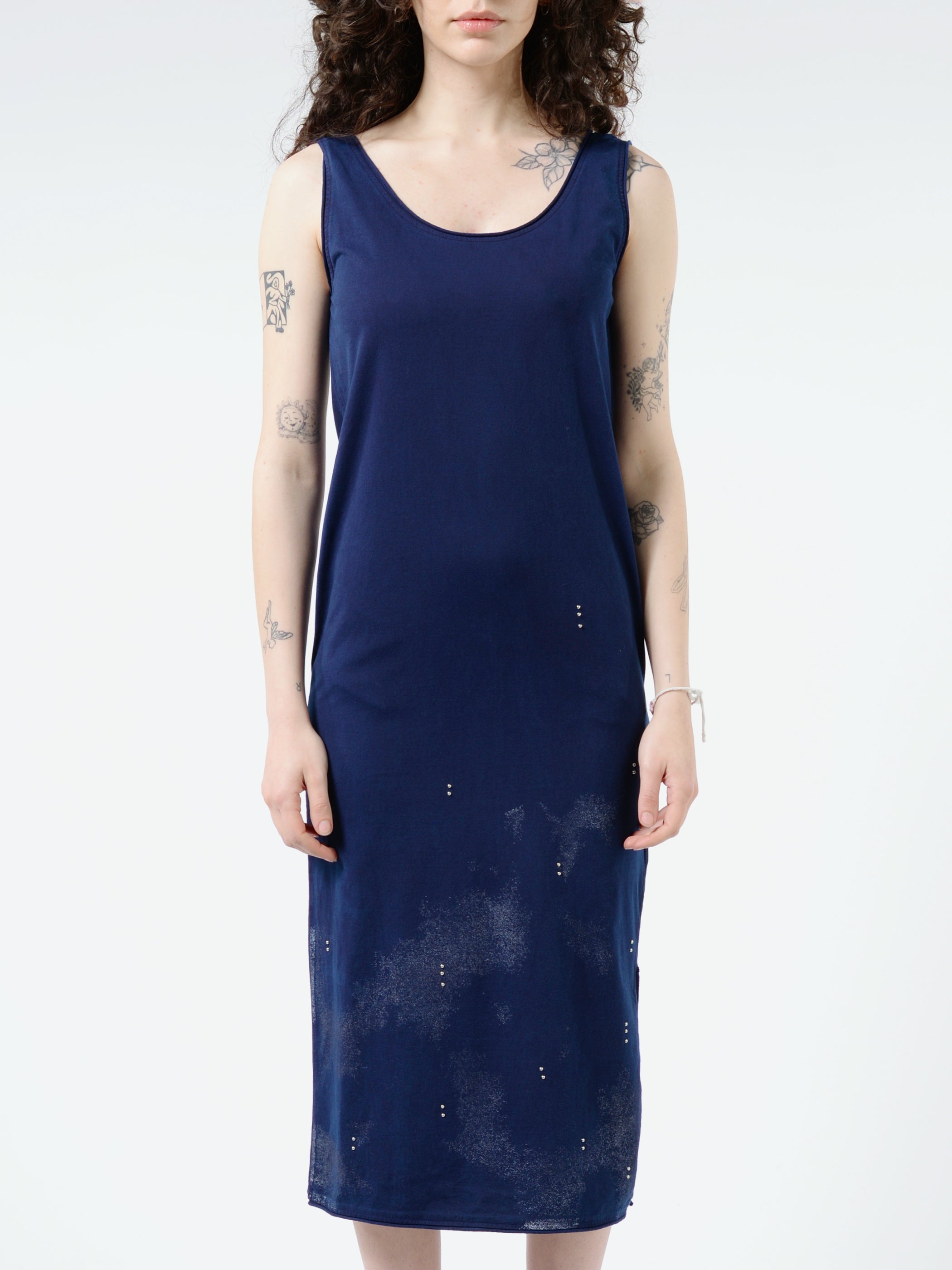 Knitted Foil Printed Indigo Hand Dyed Dress