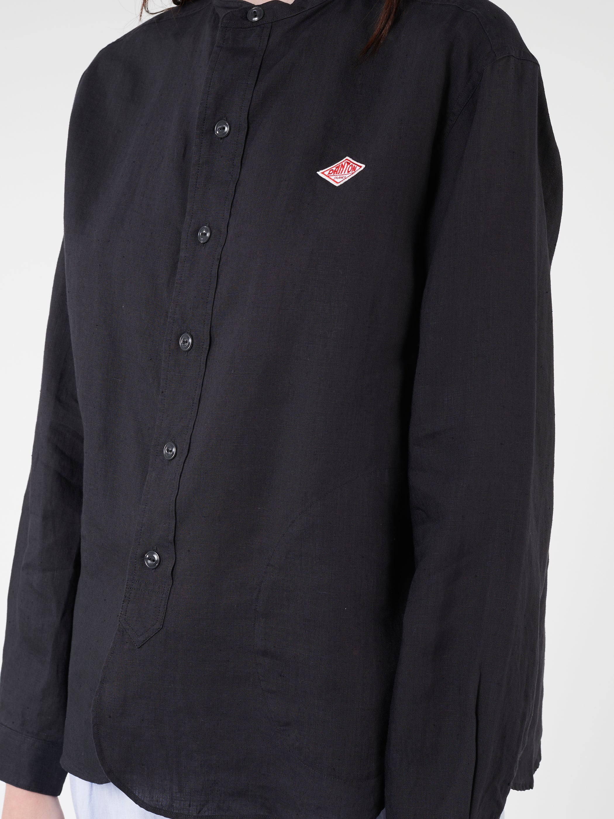 Women's Linen Band Collar Shirt