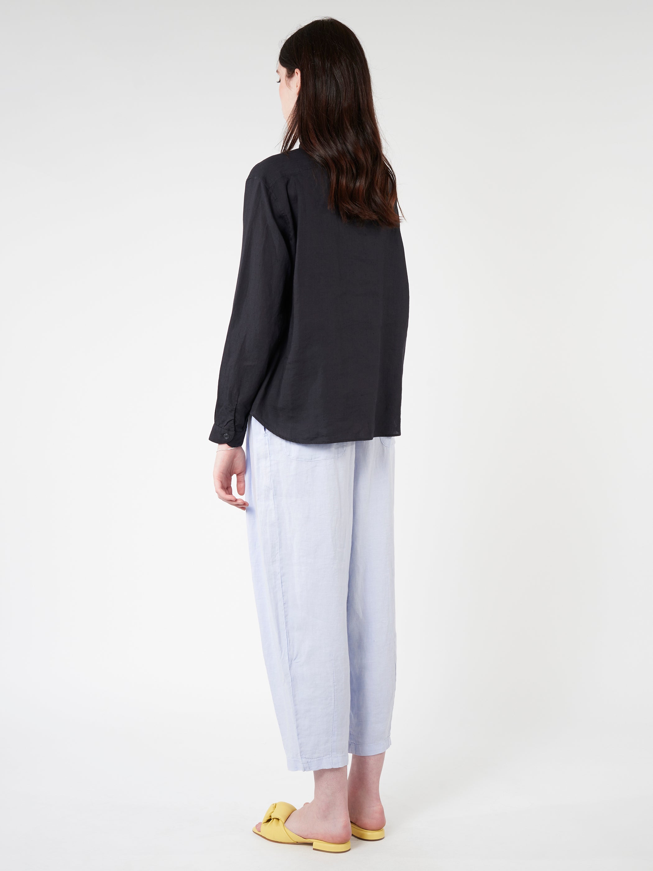 Women's Linen Band Collar Shirt