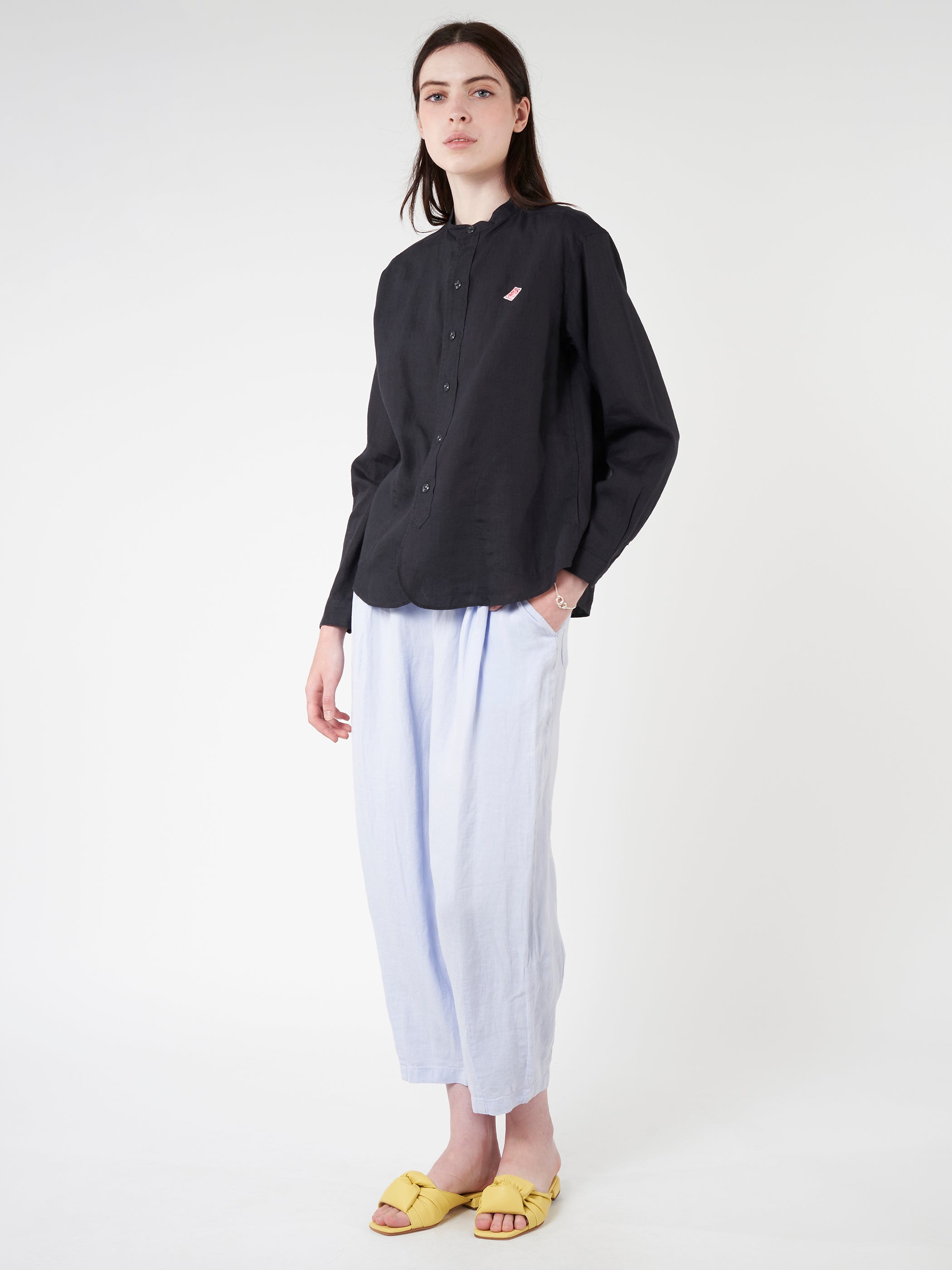 Women's Linen Band Collar Shirt
