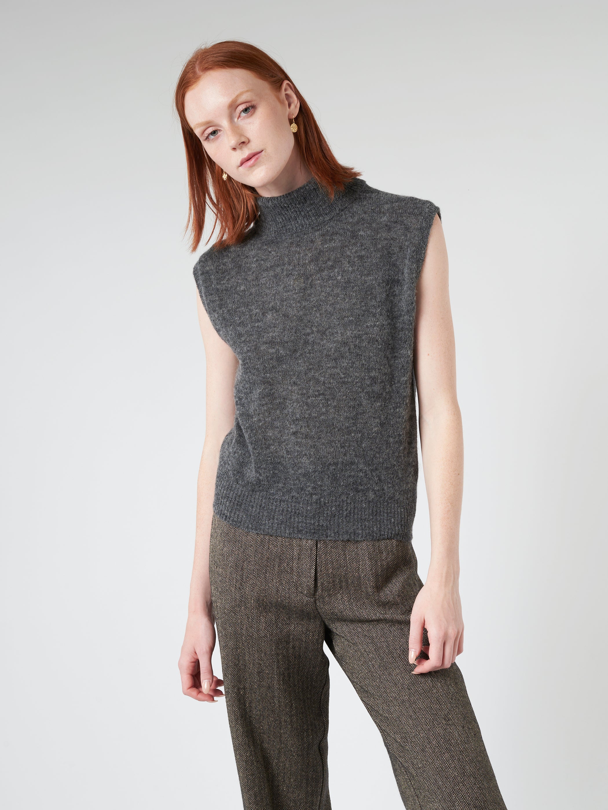 Knitted Vest With High Collar