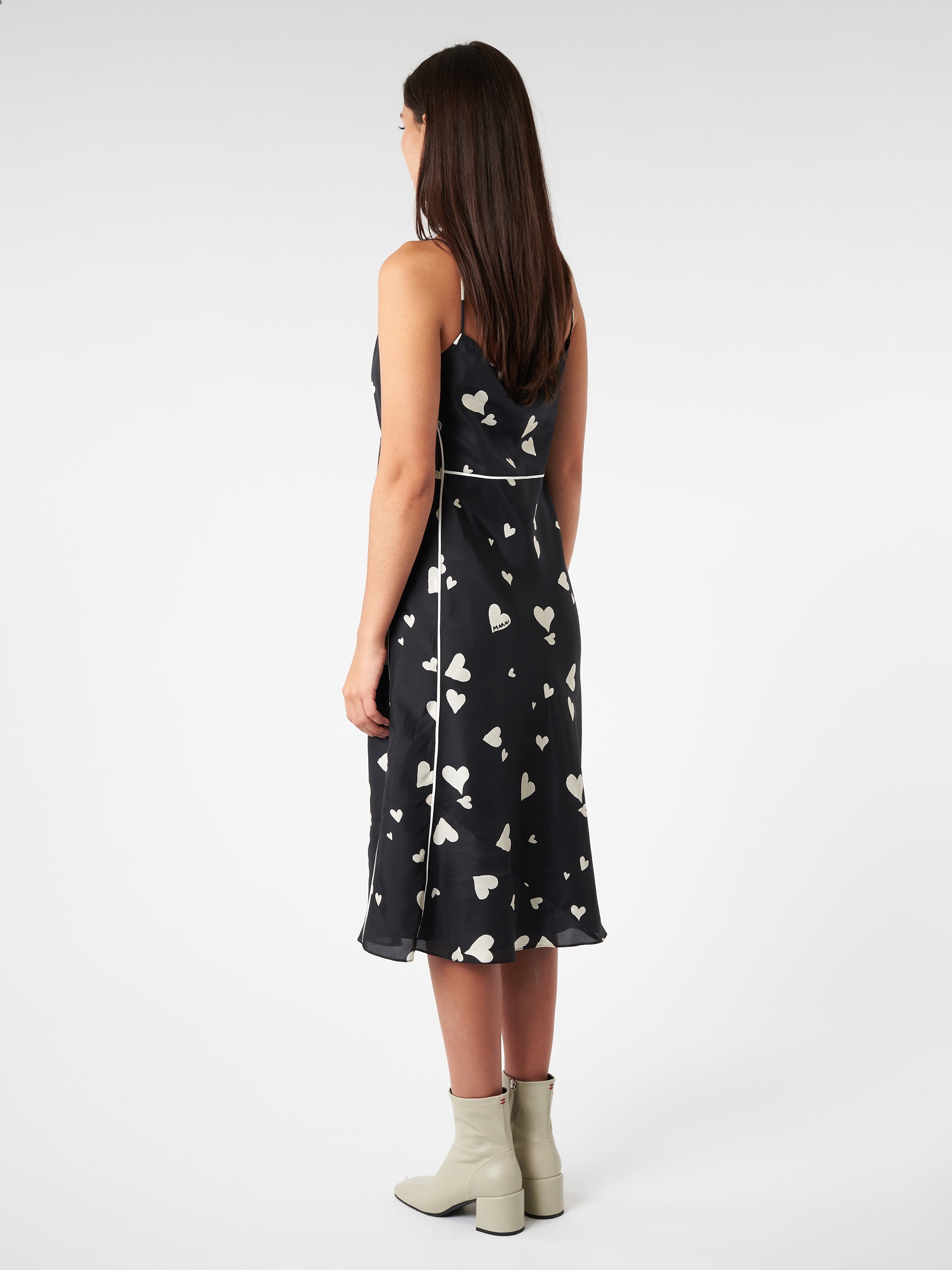 Silk Slip Dress With Bunch Of Hearts Print
