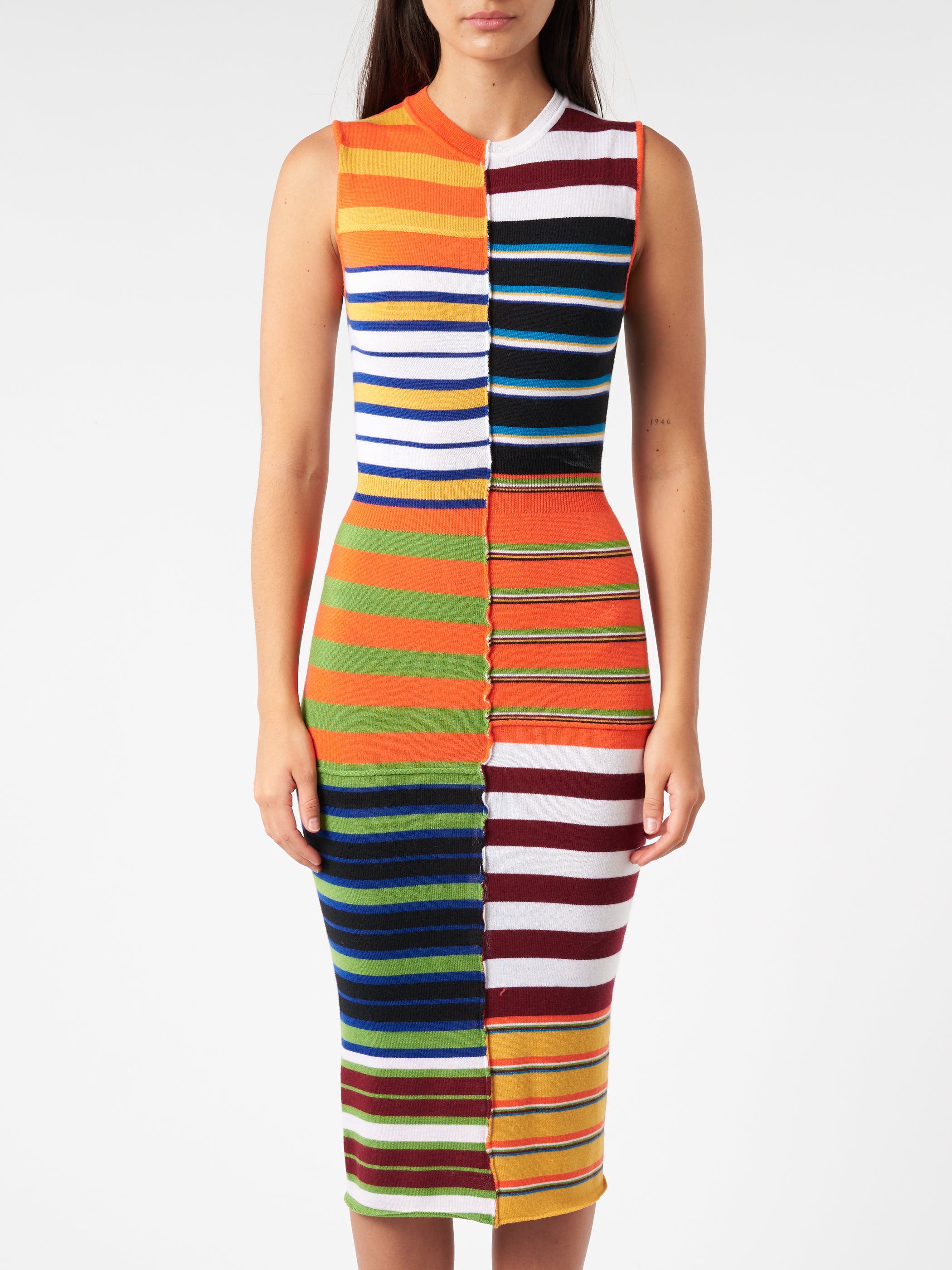 Multicoloured Knit Dress With Patchwork Stripes