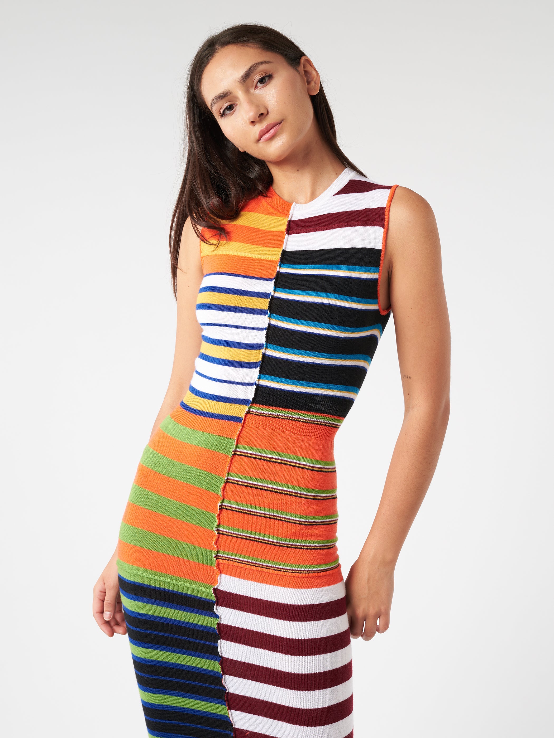 Multicoloured Knit Dress With Patchwork Stripes