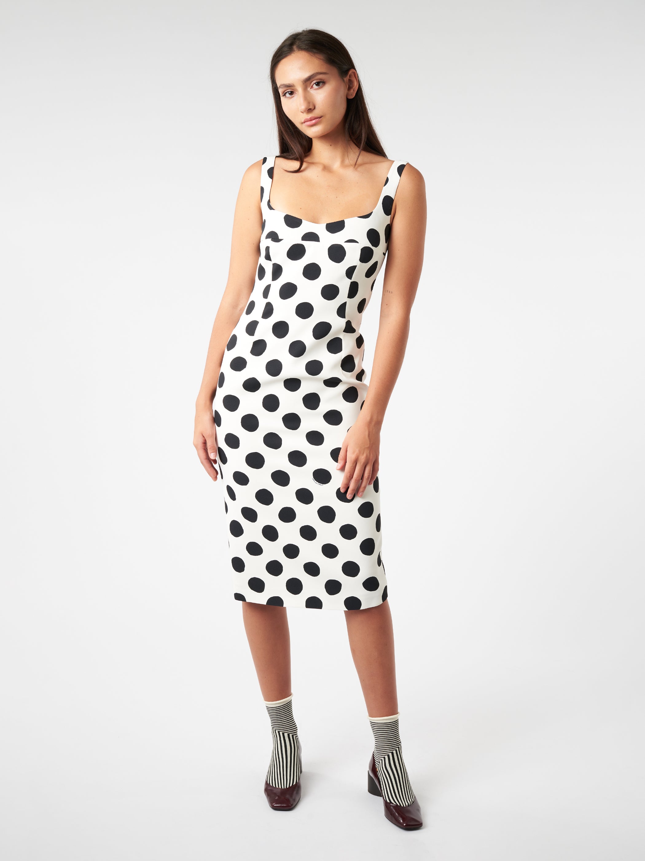 Squareneck Dress With Maxi Polka Dots