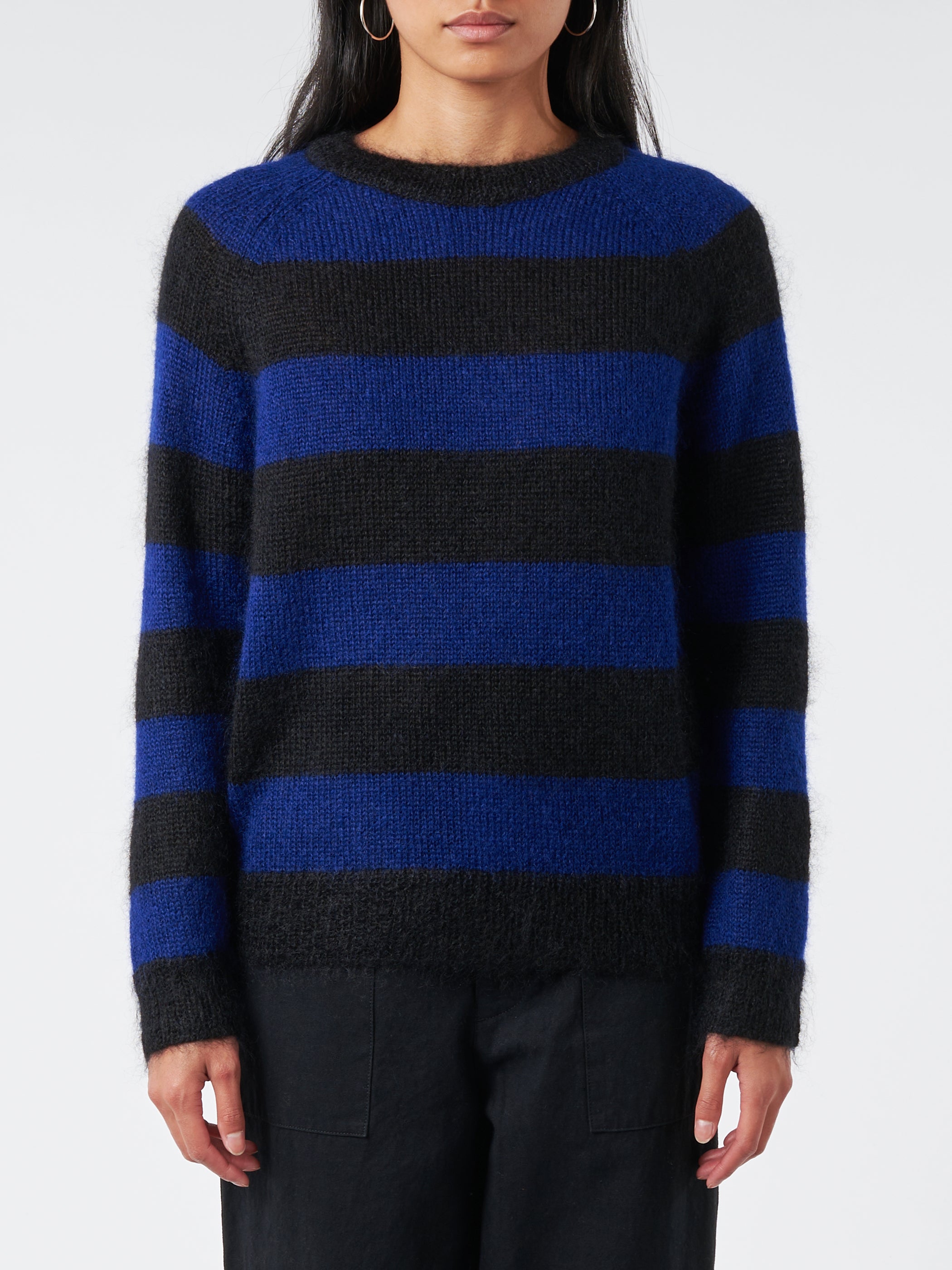 Kid Mohair Striped Crewneck Sweater