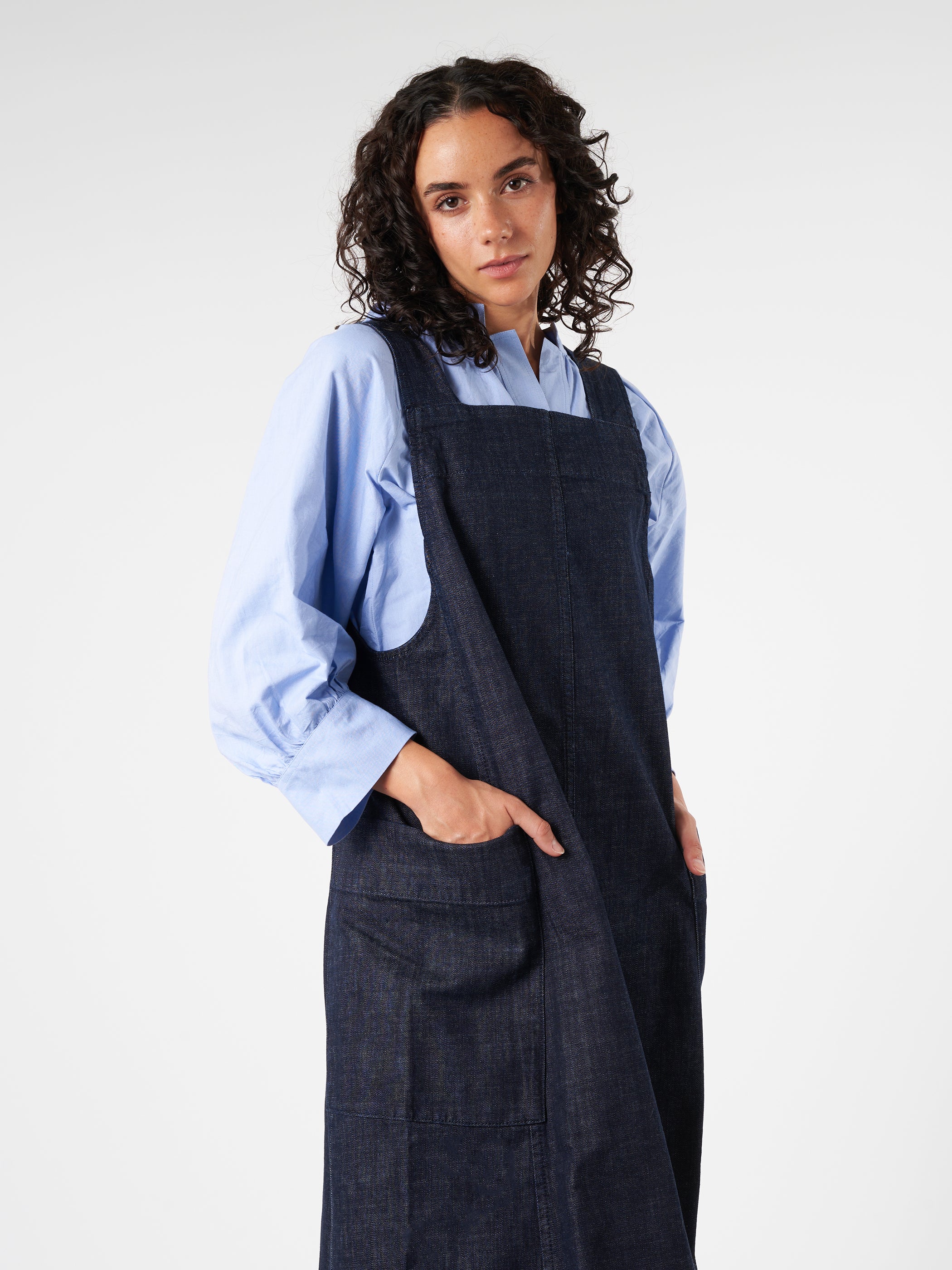 Indigo Denim Pinafore Dress