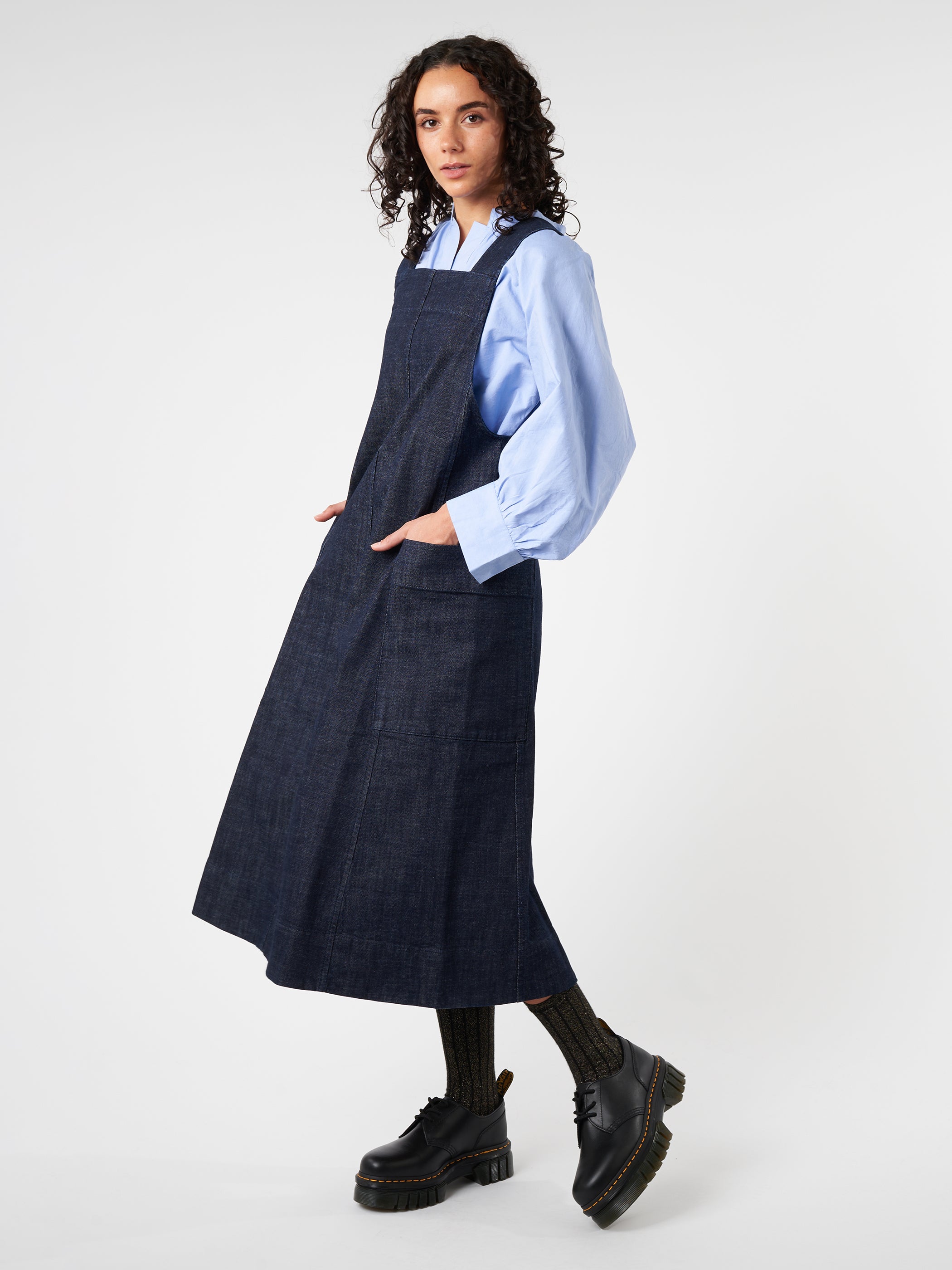 Indigo Denim Pinafore Dress