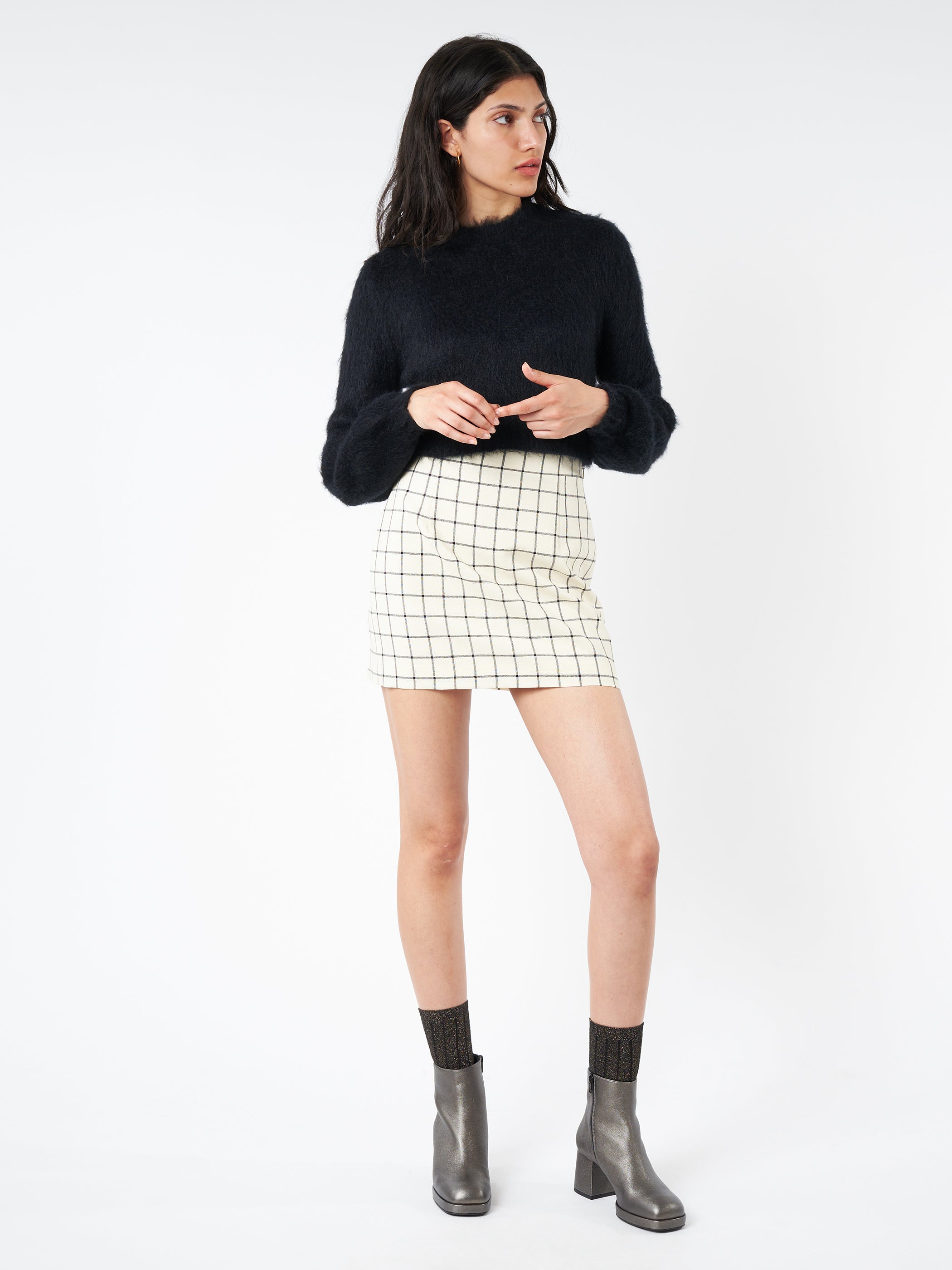 Wool Check Mini Skirt