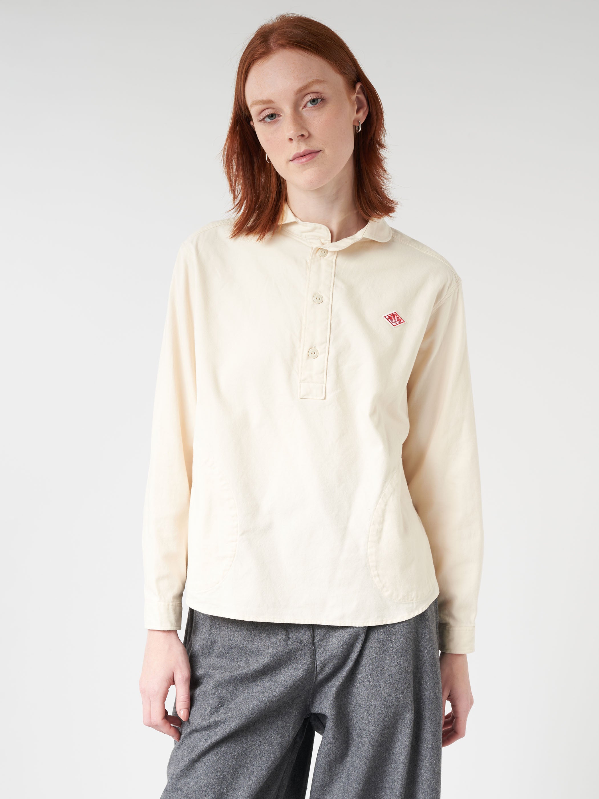 Women's Cotton Flannel Round Collar Pullover Shirt