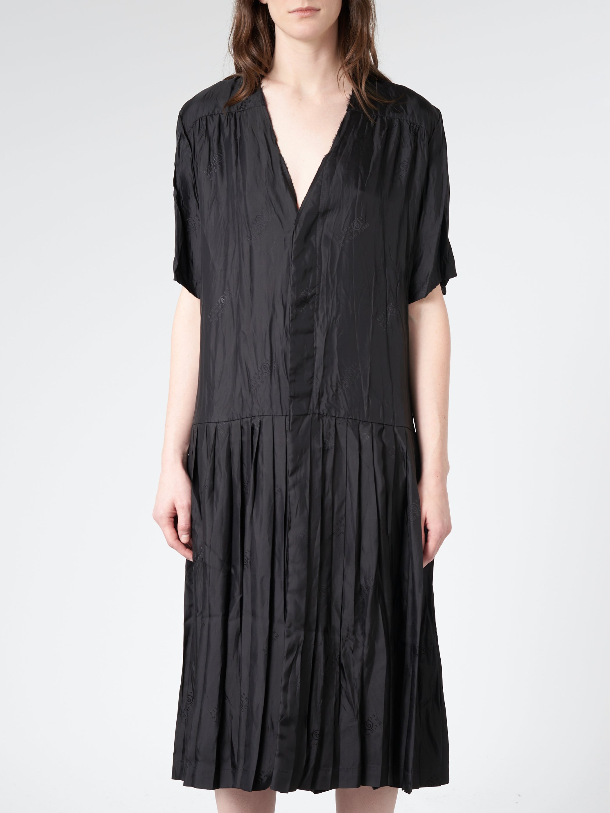 Short-Sleeve Pleated Dress