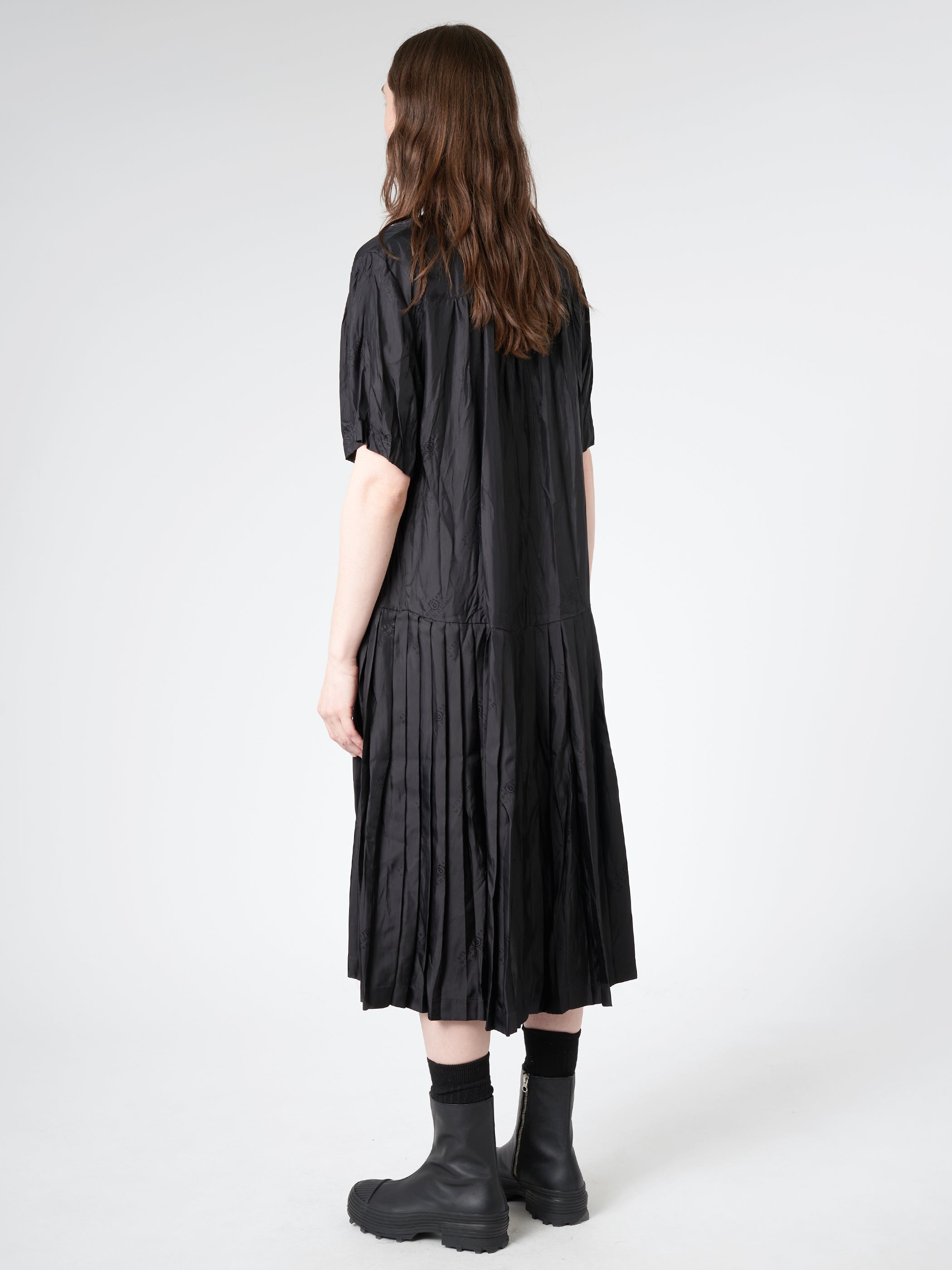 Short-Sleeve Pleated Dress