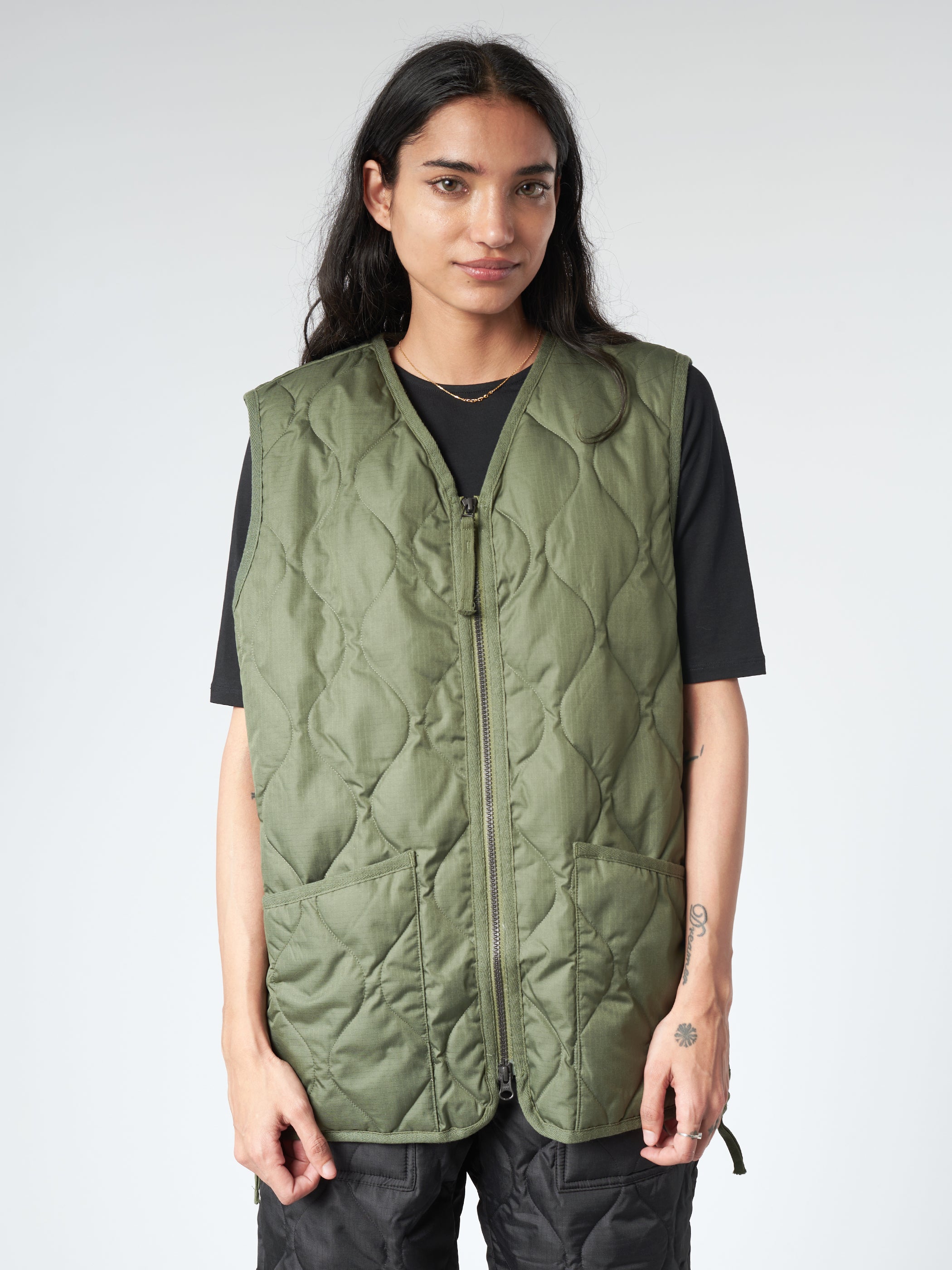 Military V-Neck Zip Down Vest