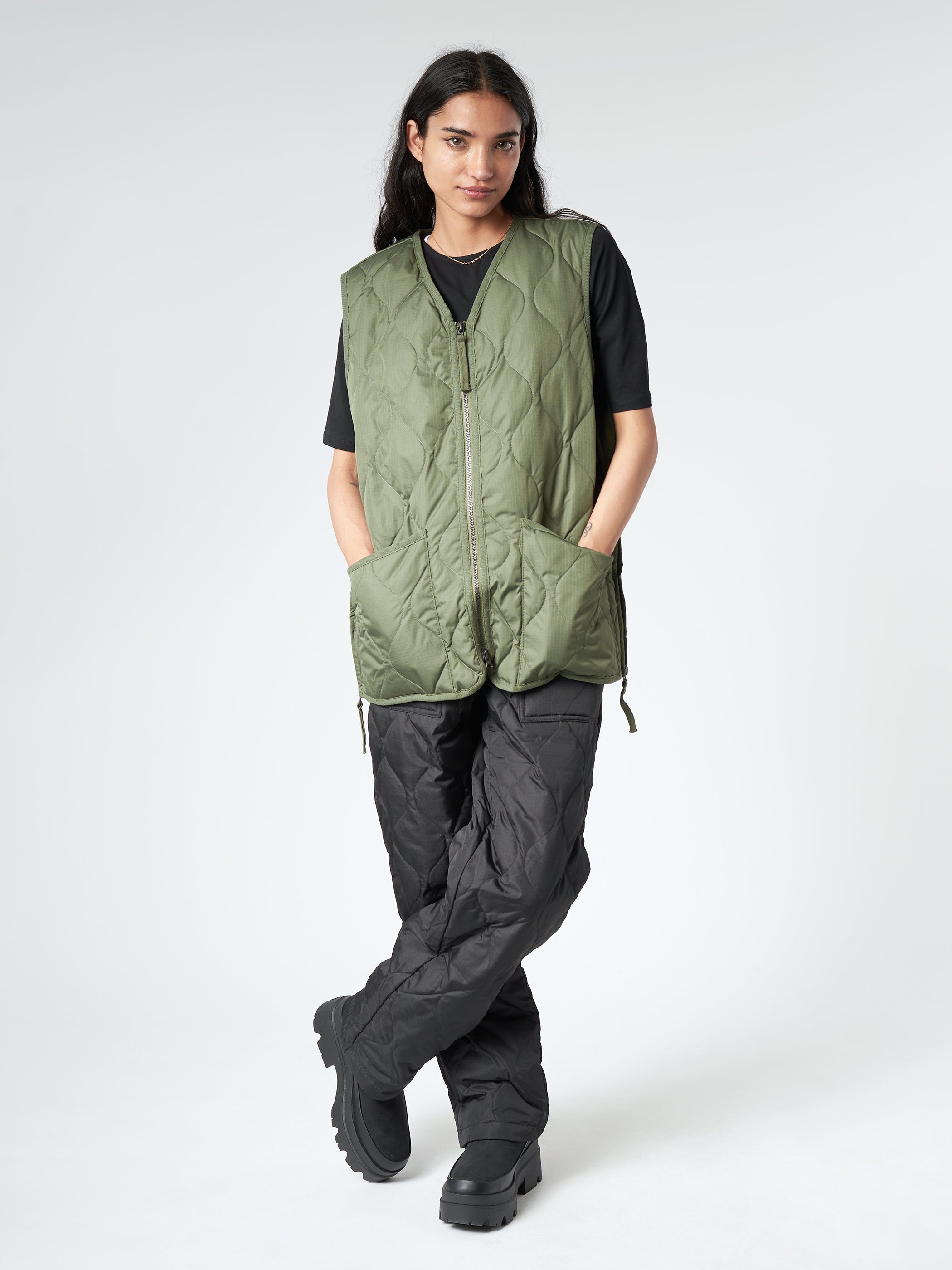 Military V-Neck Zip Down Vest