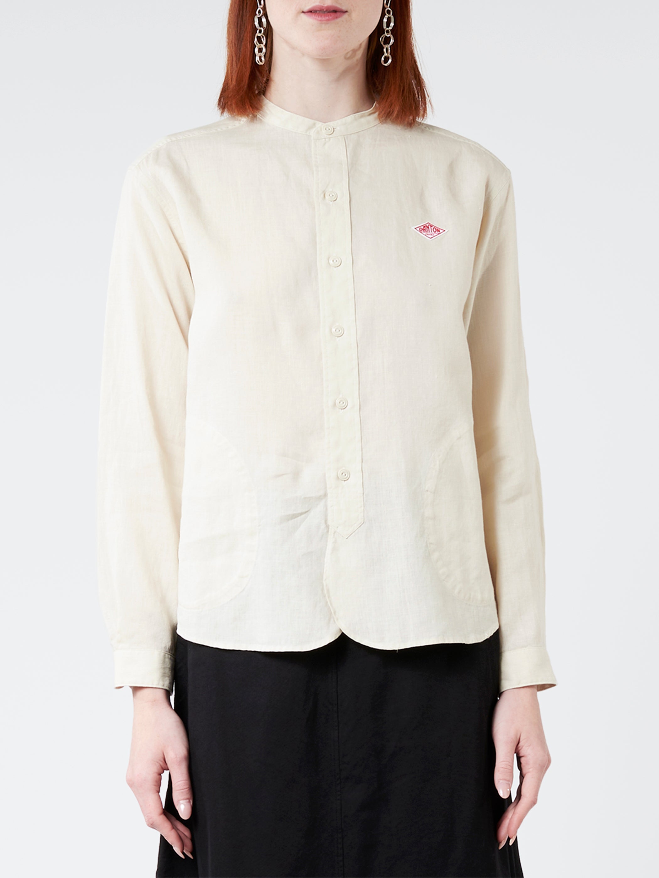 Women'S Linen Band Collar L/S Shirt