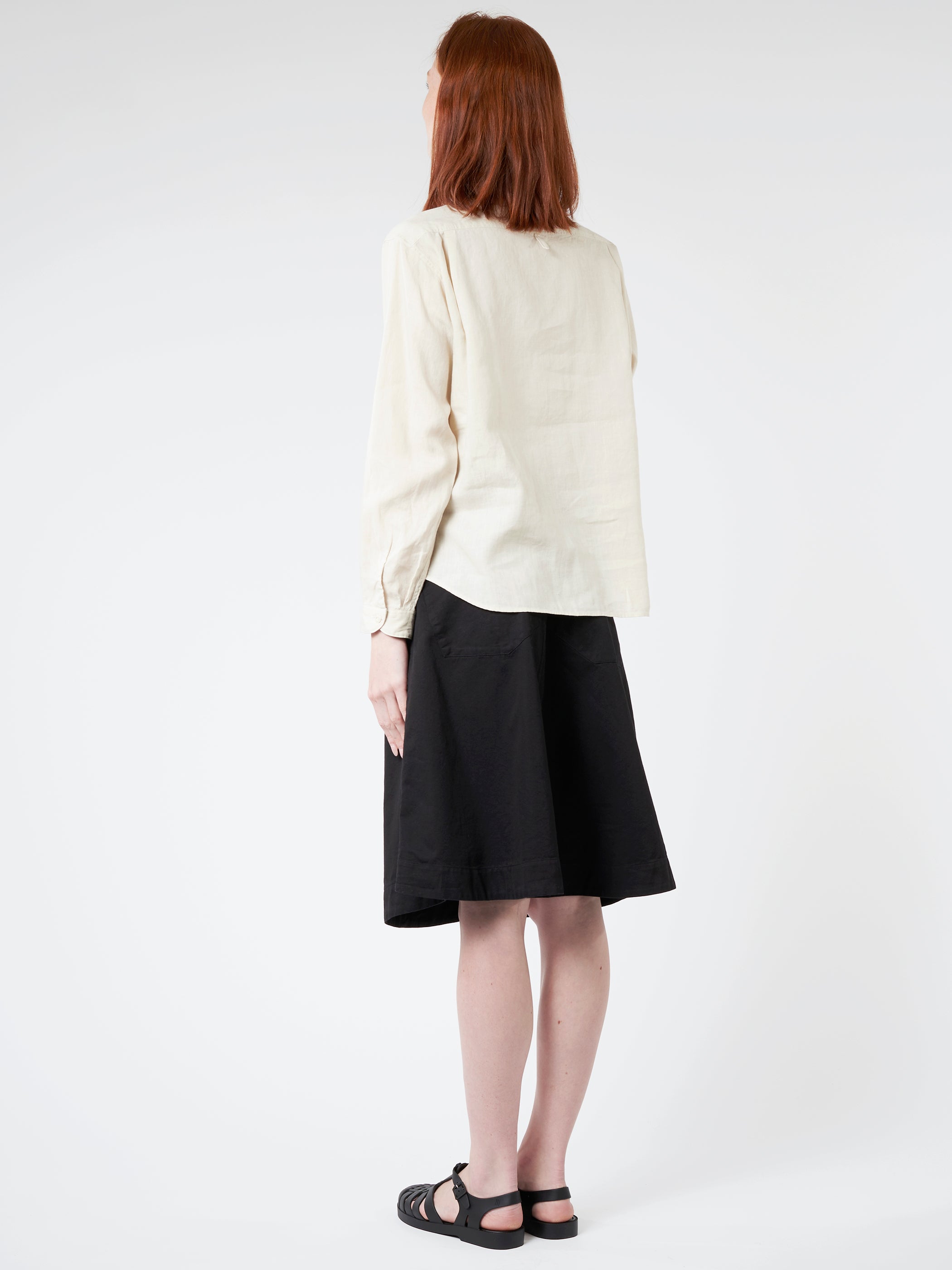 Women's Linen Band Collar Shirt