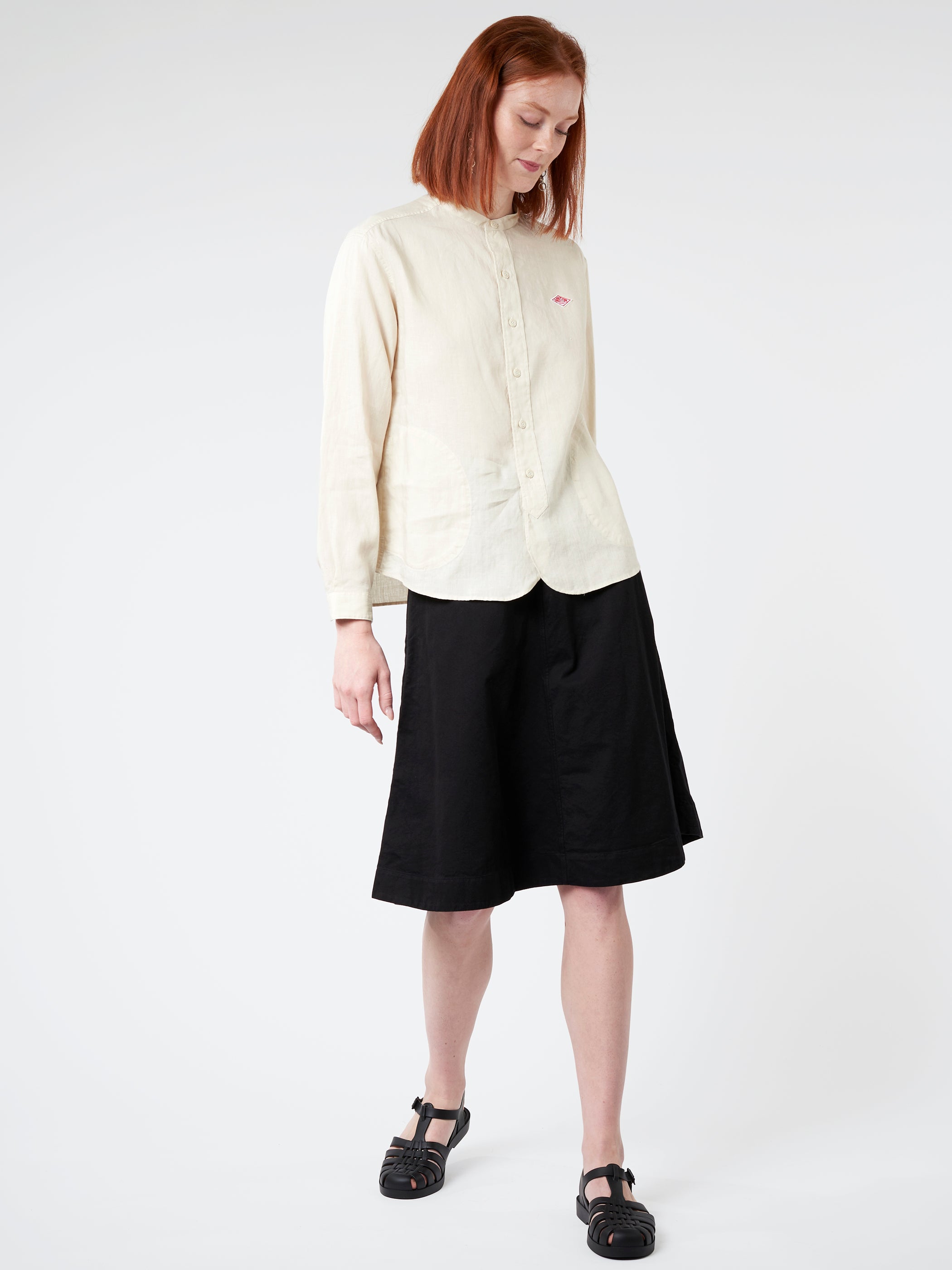 Women'S Linen Band Collar L/S Shirt