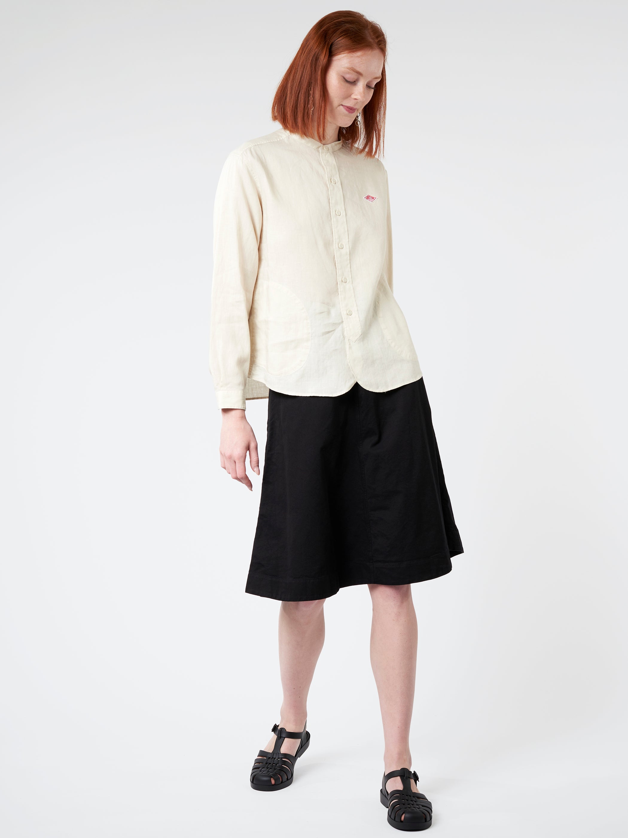 Women's Linen Band Collar Shirt