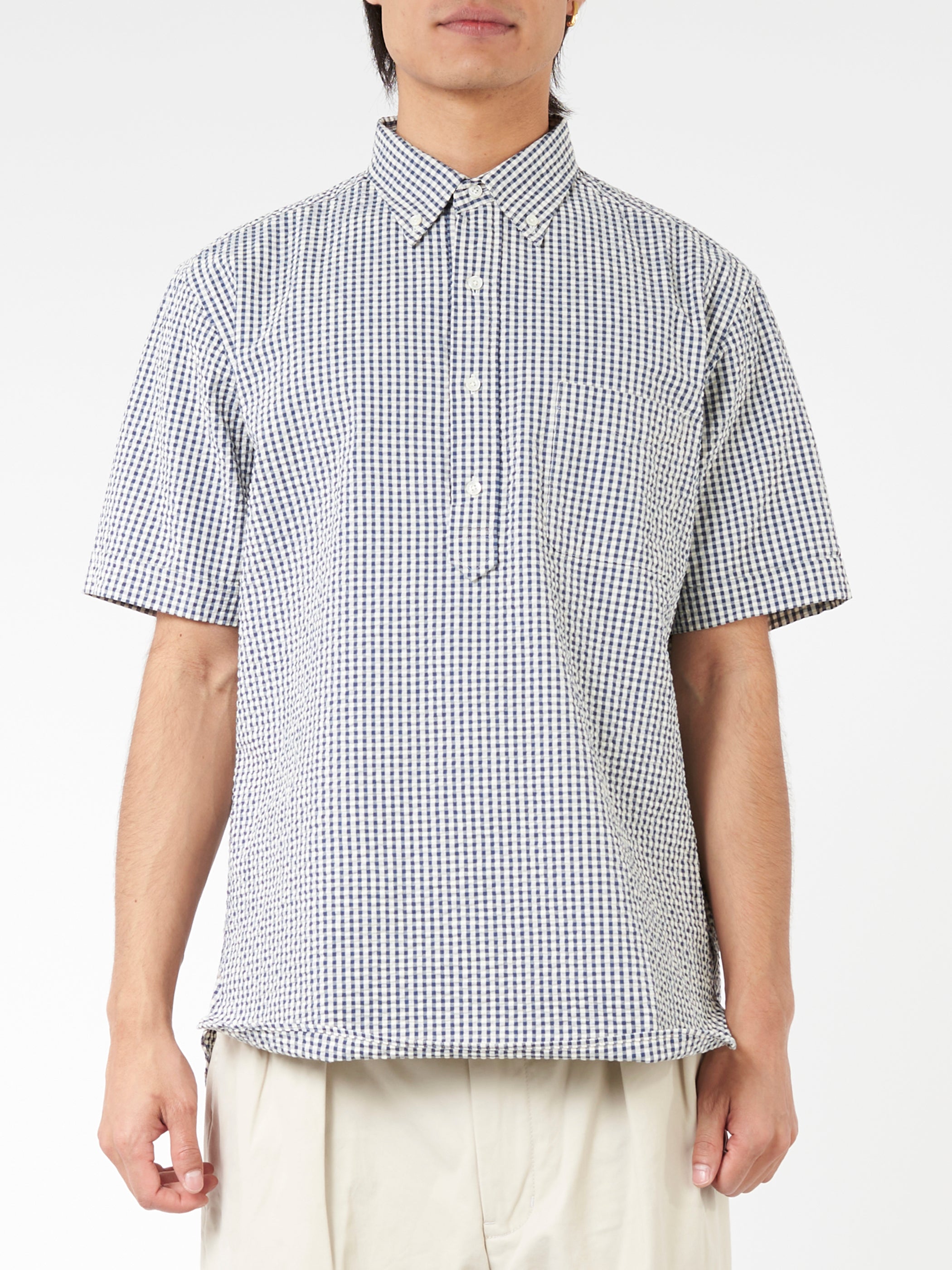 Seersucker Pullover Short Sleeve Button Down Shirt