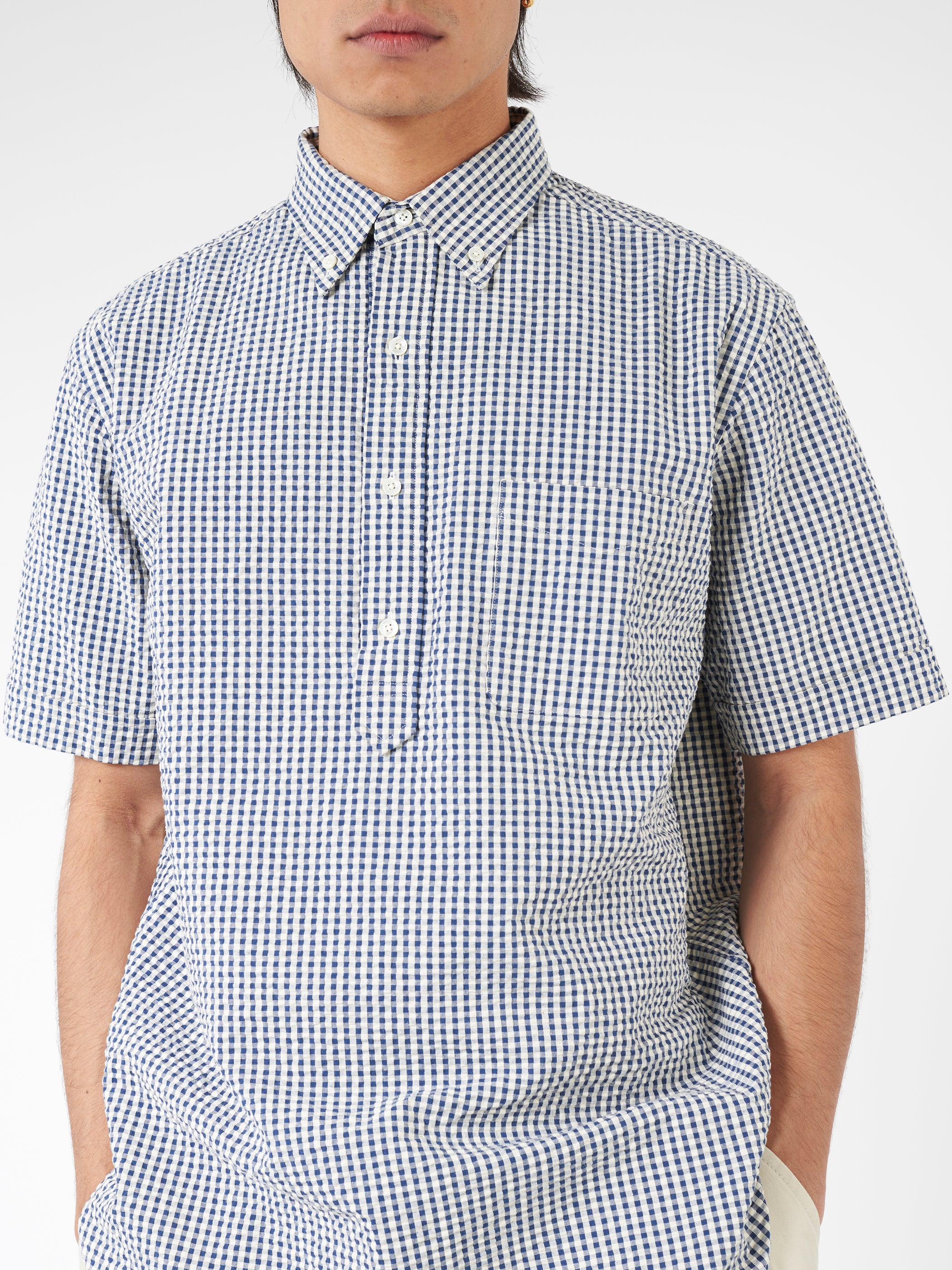 Seersucker Pullover Short Sleeve Button Down Shirt