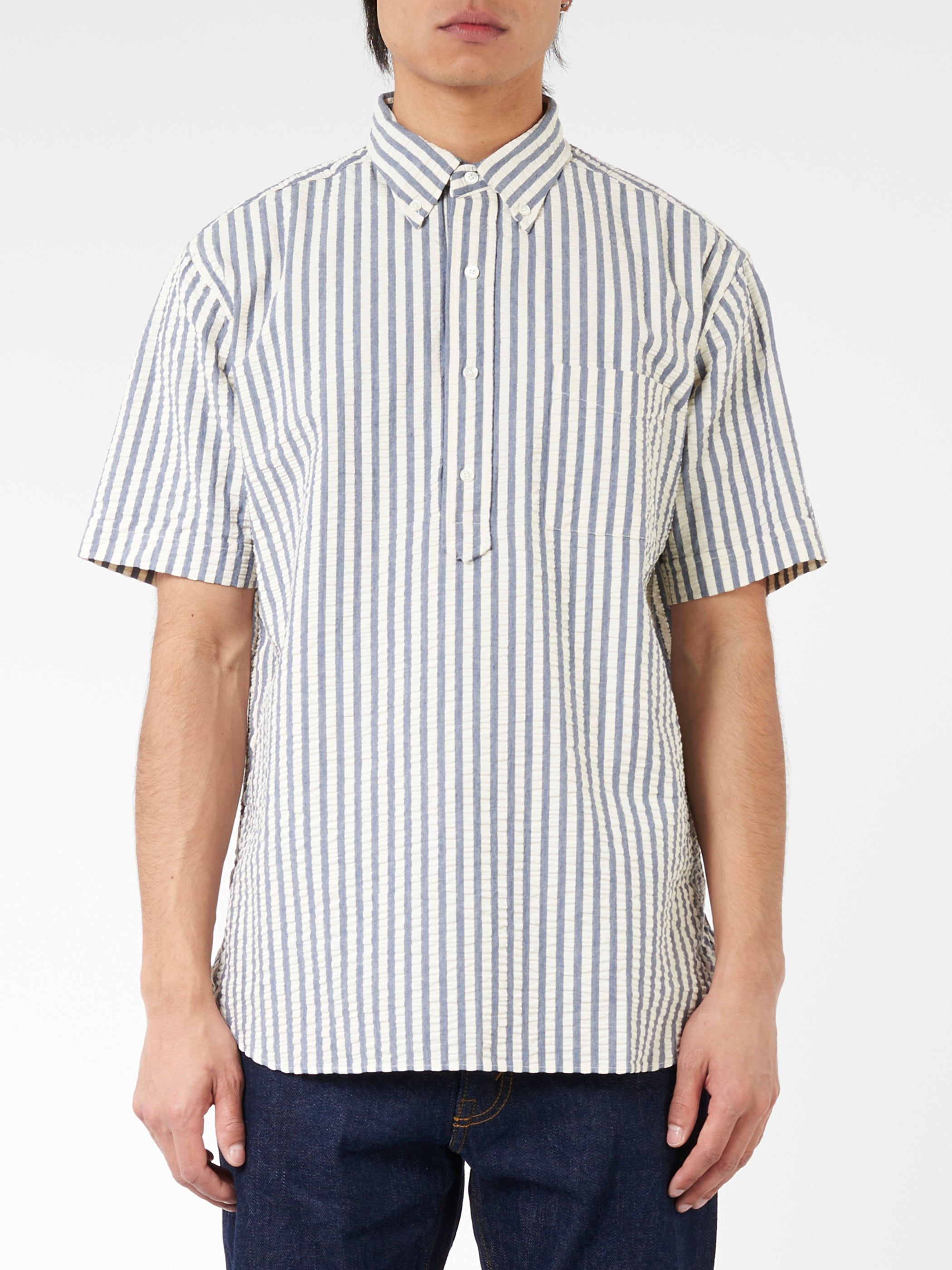 Seersucker Pullover Short Sleeve Button Down Shirt