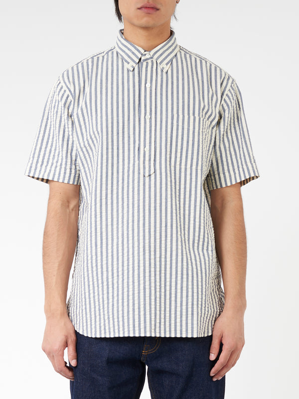 Beams Plus - Seersucker Pullover Short Sleeve Button Down Shirt in Stripe –  gravitypope
