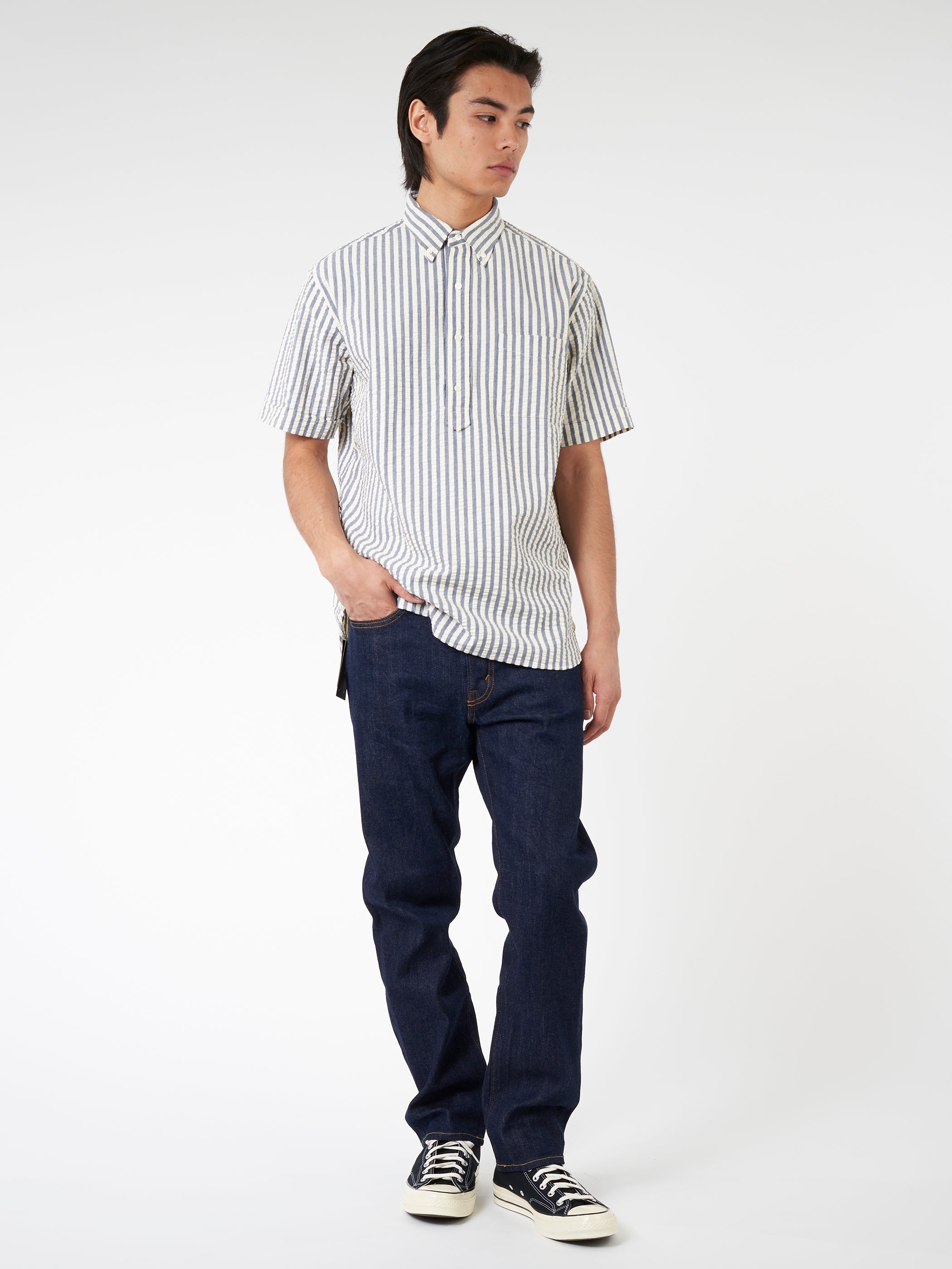 Seersucker Pullover Short Sleeve Button Down Shirt