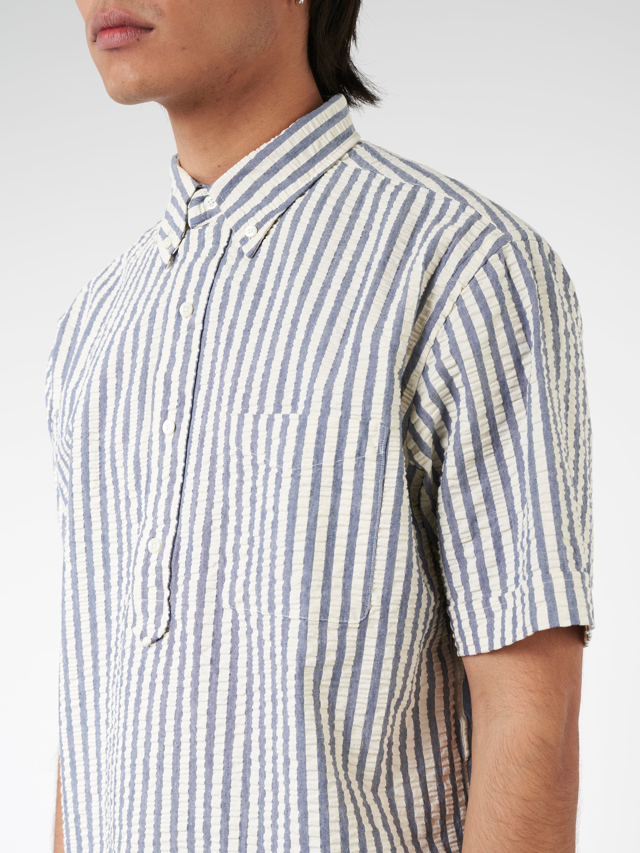 Seersucker Pullover Short Sleeve Button Down Shirt