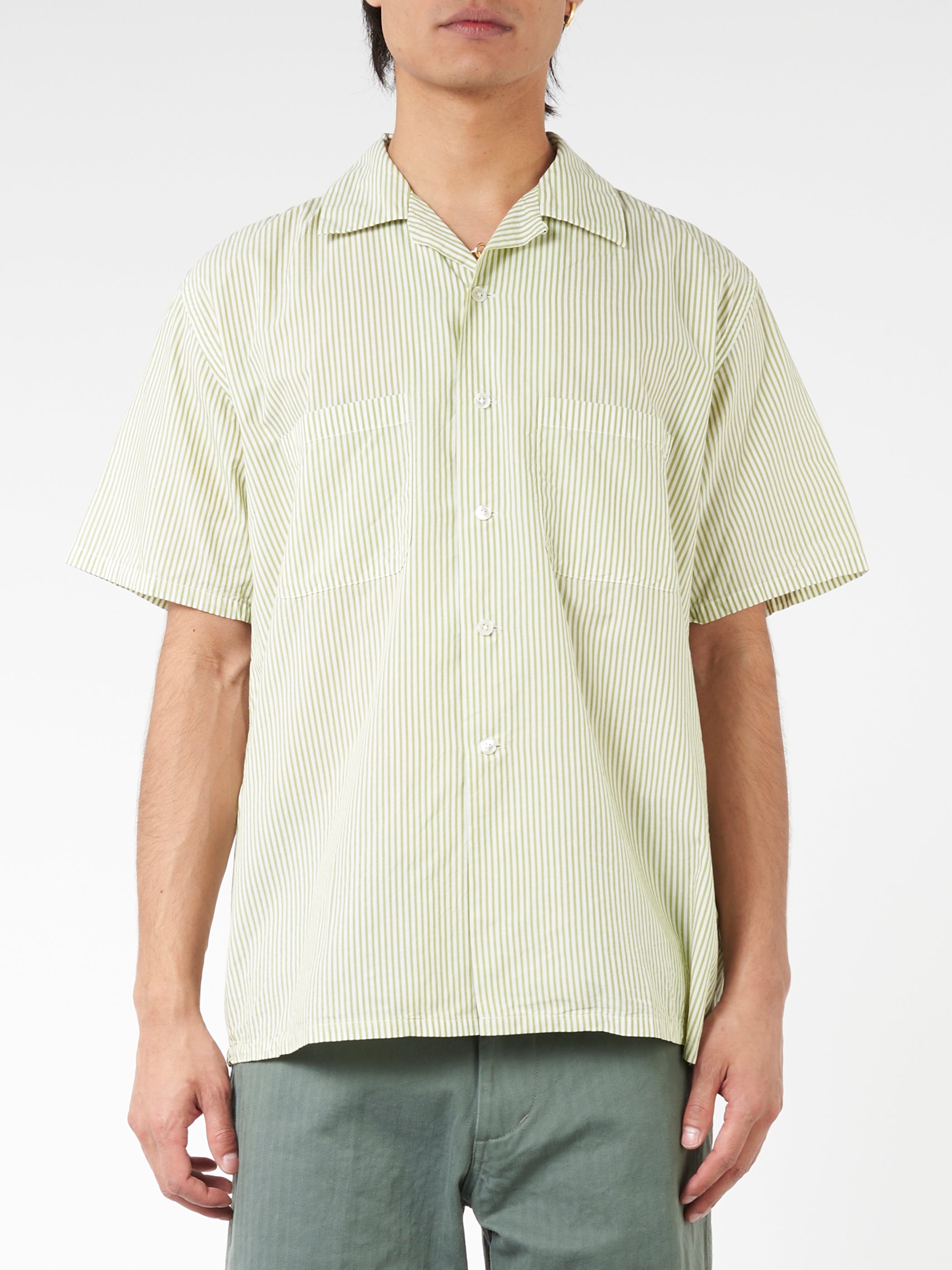 Block Stripe Short Sleeve Open Collar Shirt