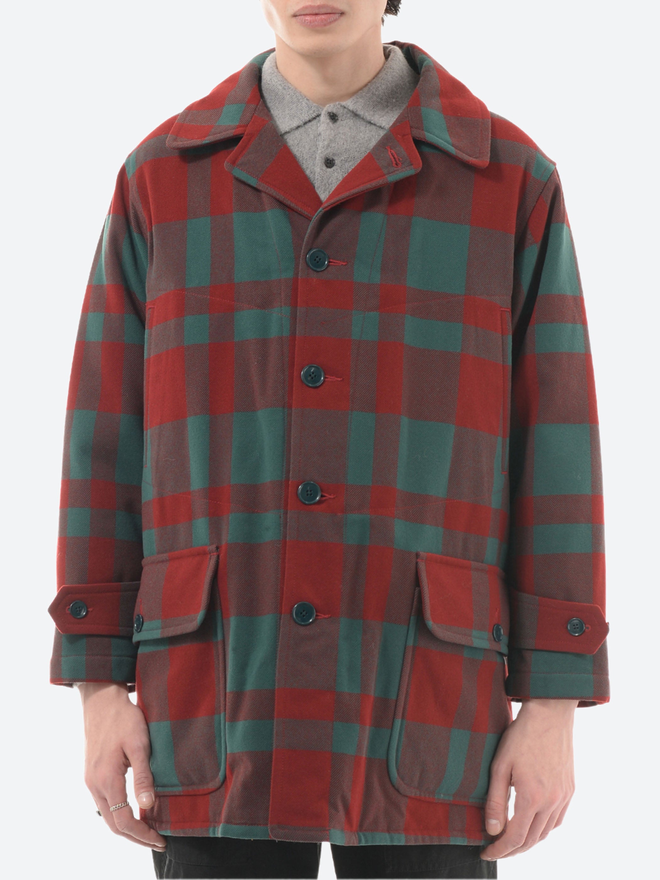 BEAMS PLUS - Mechanic Melton Hunting Coat in Red and Green Check