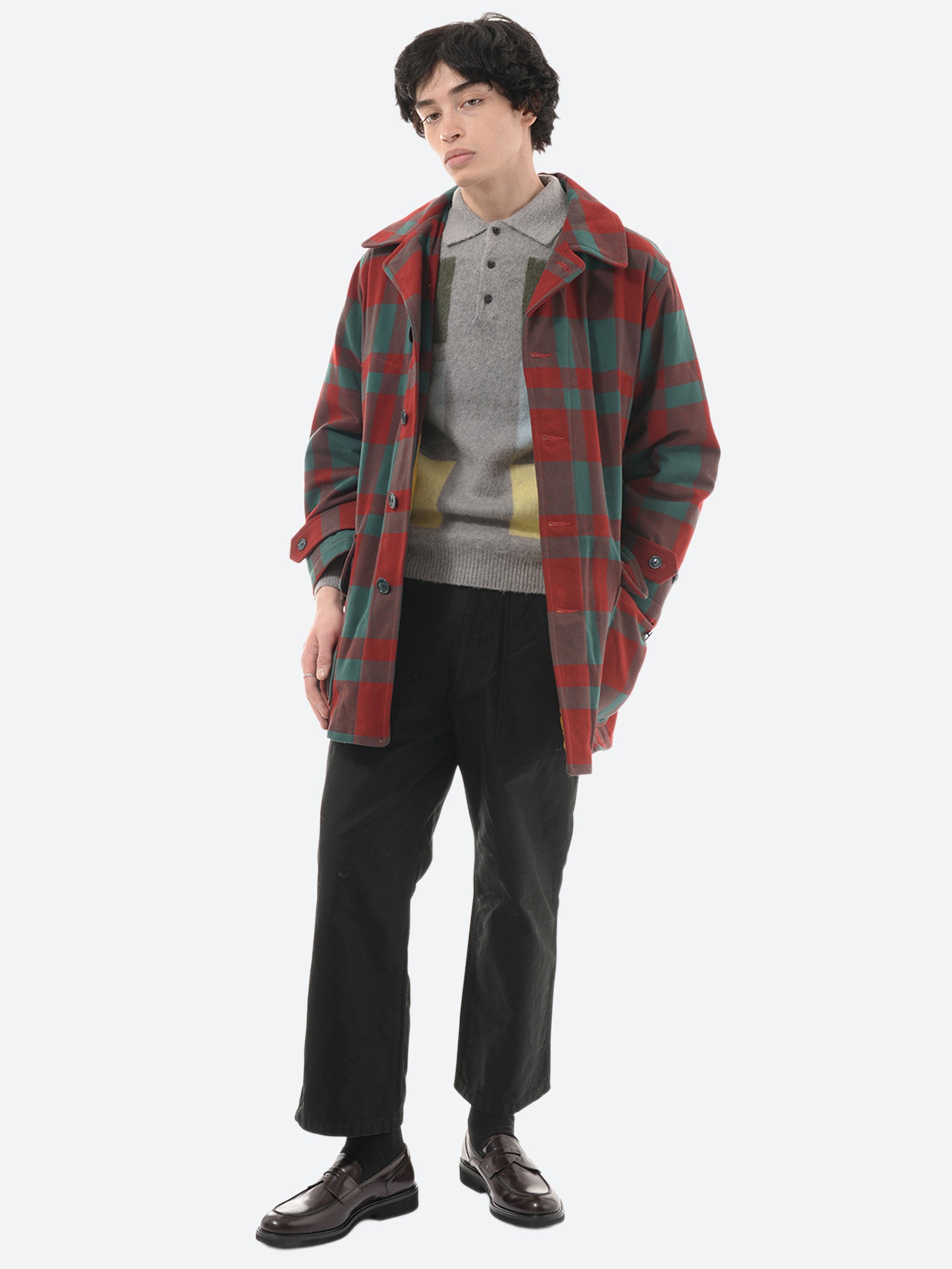 BEAMS PLUS - Mechanic Melton Hunting Coat in Red and Green Check