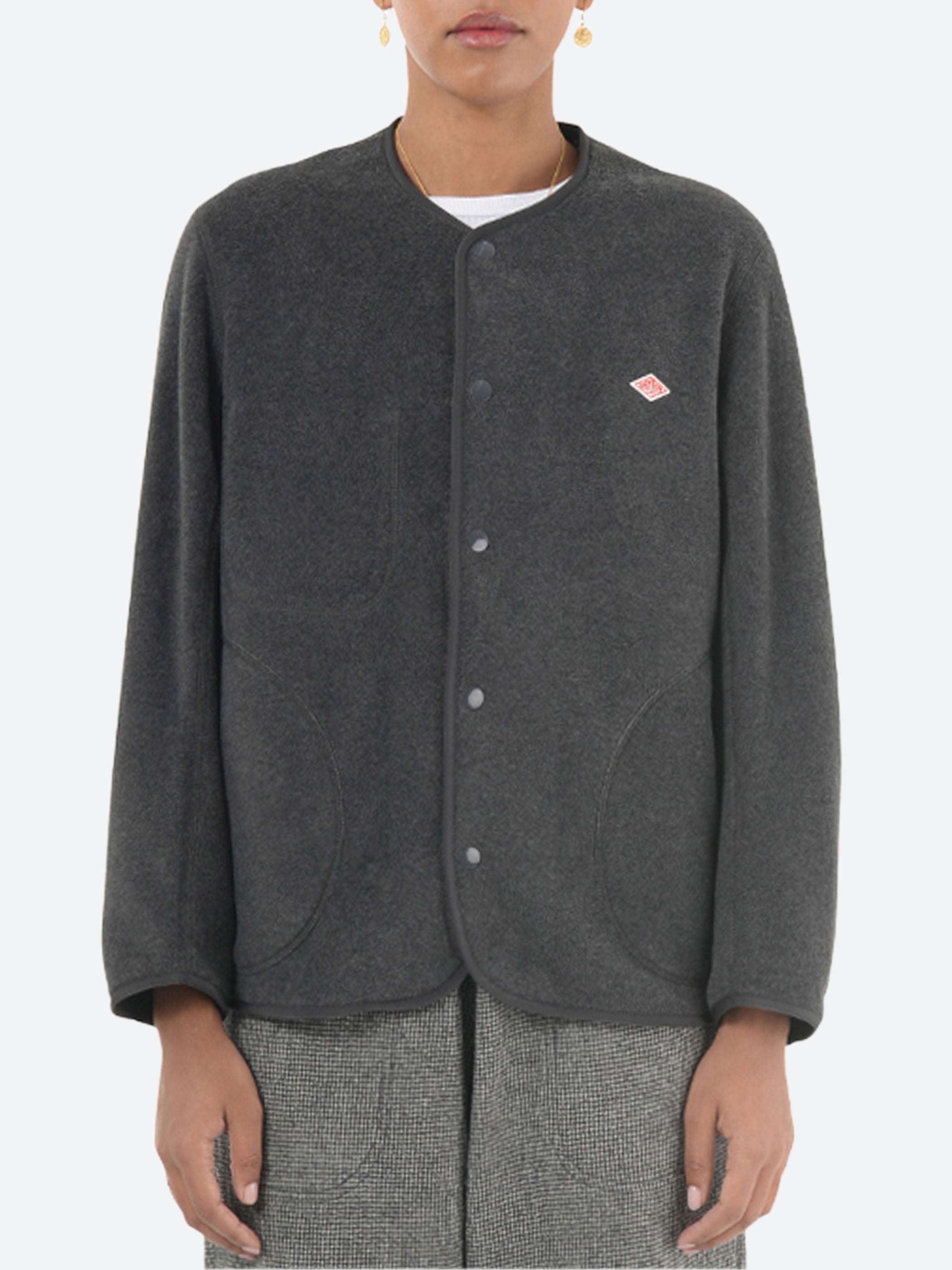 Danton - Women's Collarless Fleece Jacket in Charcoal Grey