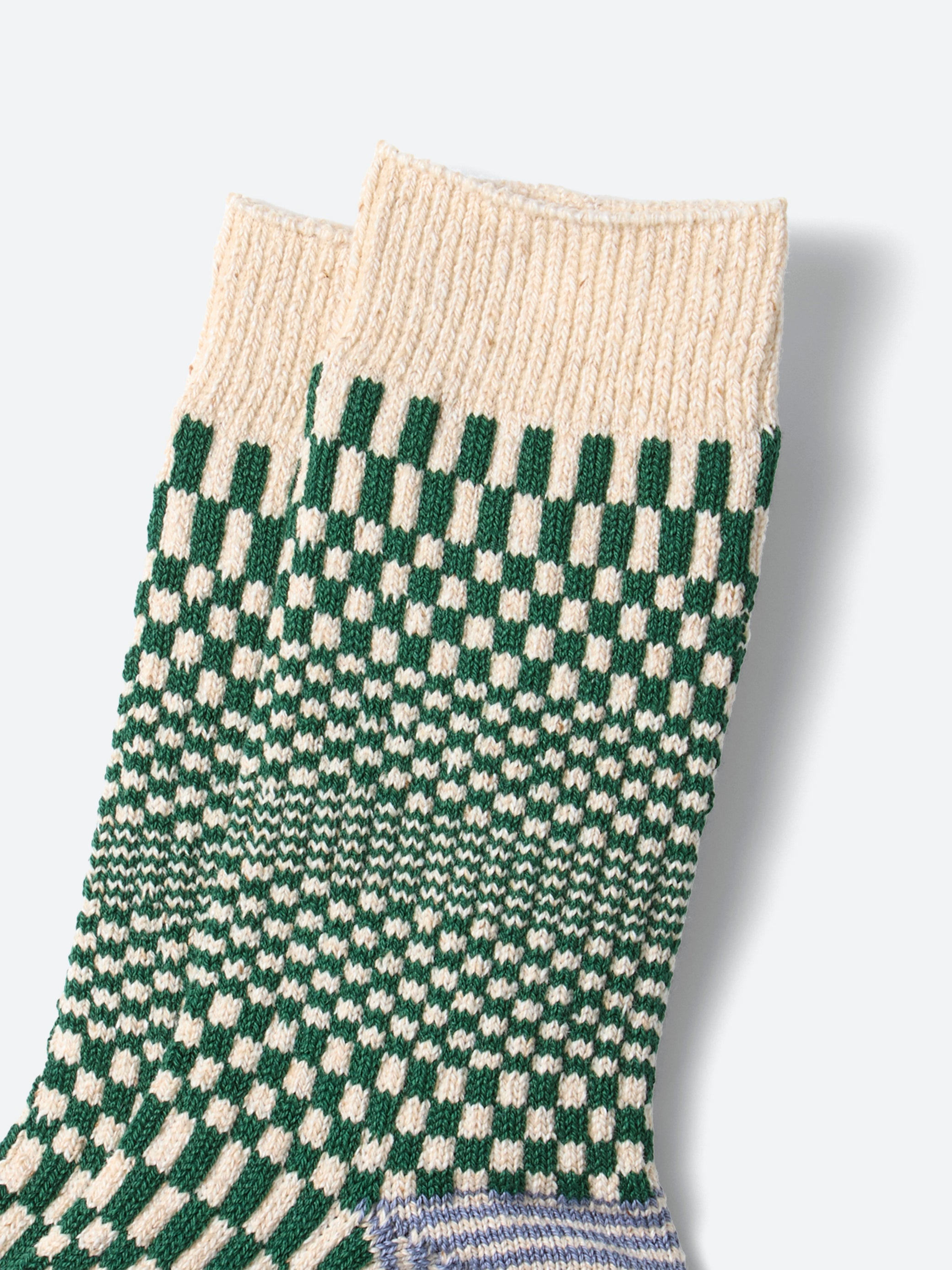 ROTOTO 1497 Checkerboard Socks in Dark Green/Blue main image 1