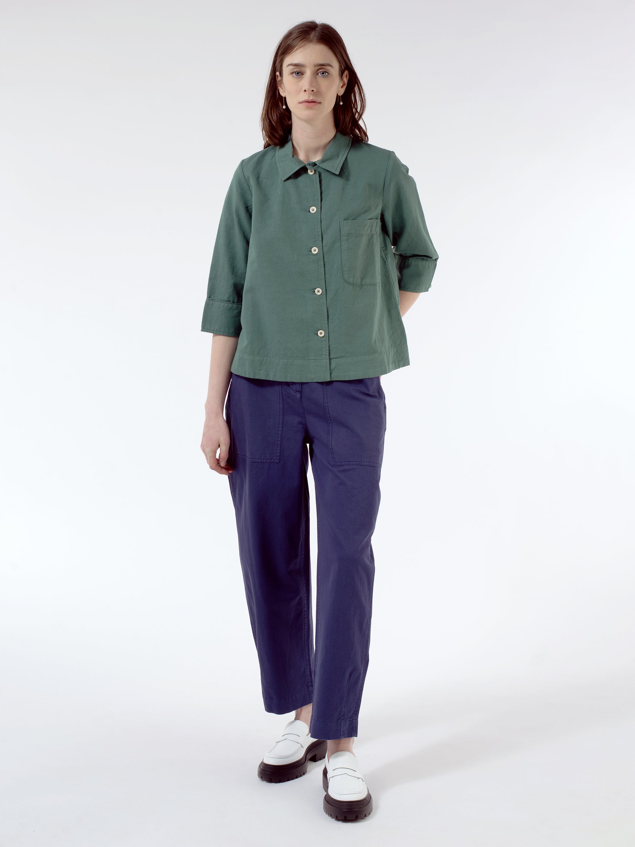 Cotton Linen Tapered Workwear Trousers