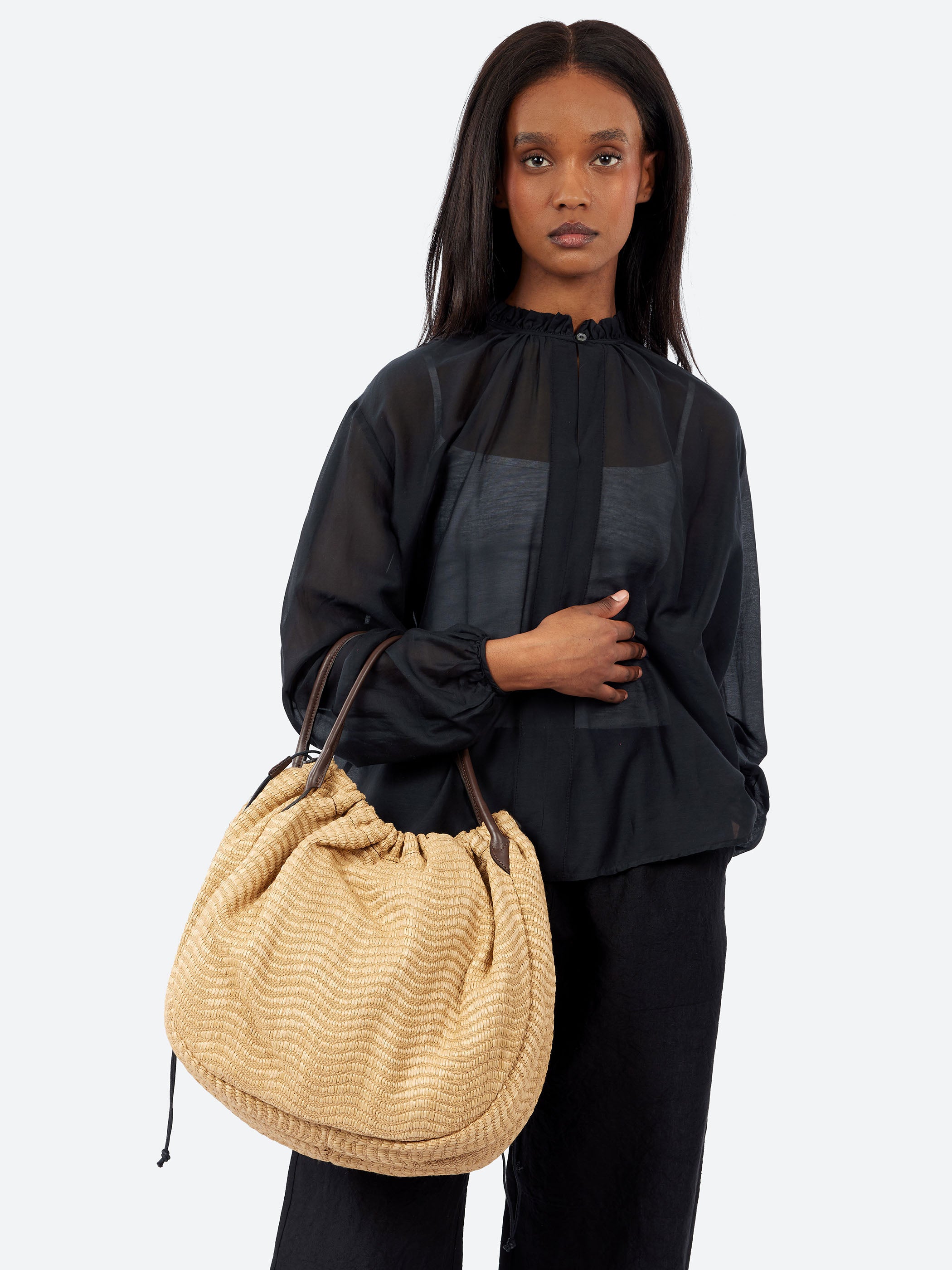 Raffia Drawstring Bag